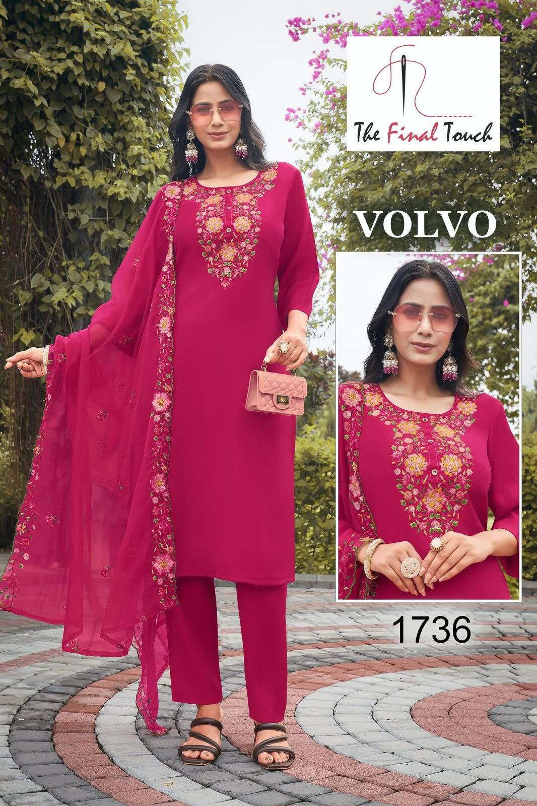 VOLVO BY THE FINAL TOUCH 3 PCS PURE SILK WITH BEAUTIFUL EMBROIDERY WORK & POCKET 