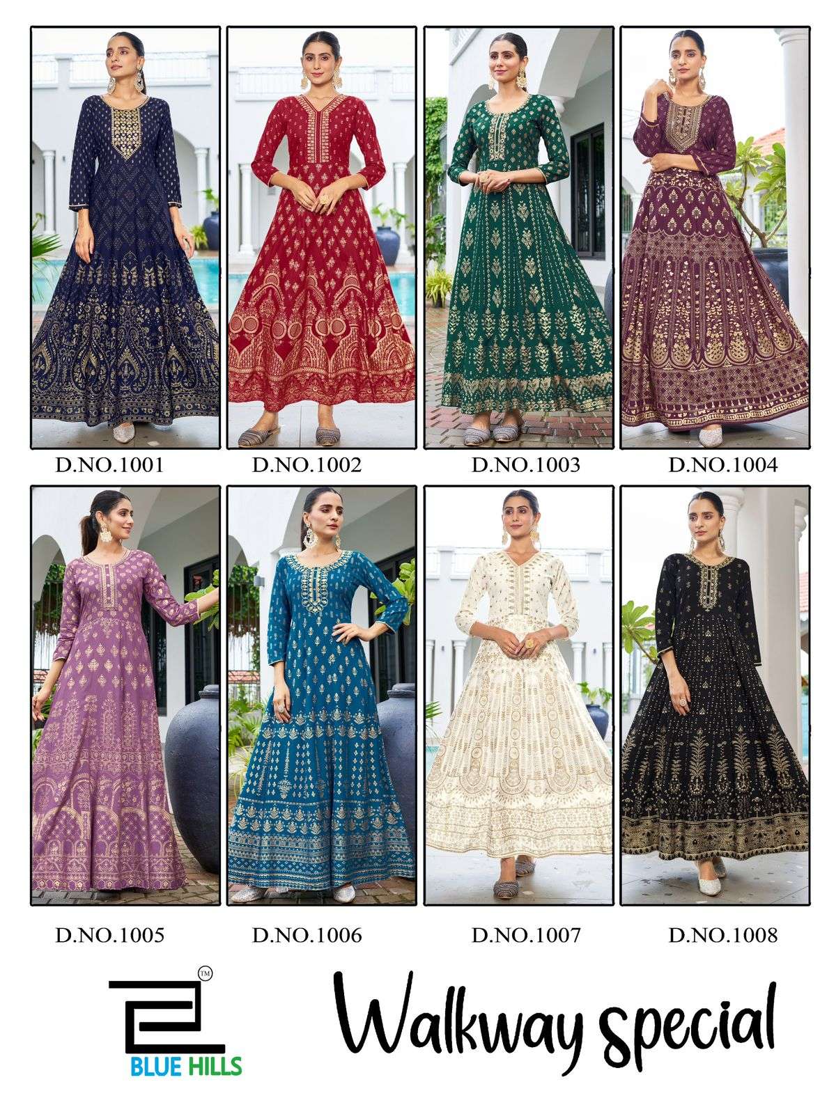 WALKWAY SPECIAL BY BLUE HILLS RAYON ANARKALI GOWN WITH CLASSIC EMBROIDERY NECK 