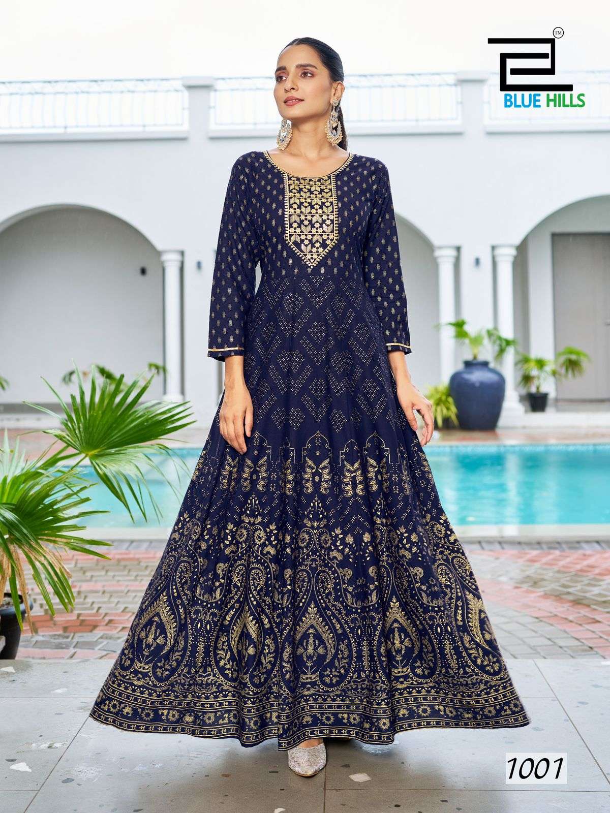 WALKWAY SPECIAL BY BLUE HILLS RAYON ANARKALI GOWN WITH CLASSIC EMBROIDERY NECK 