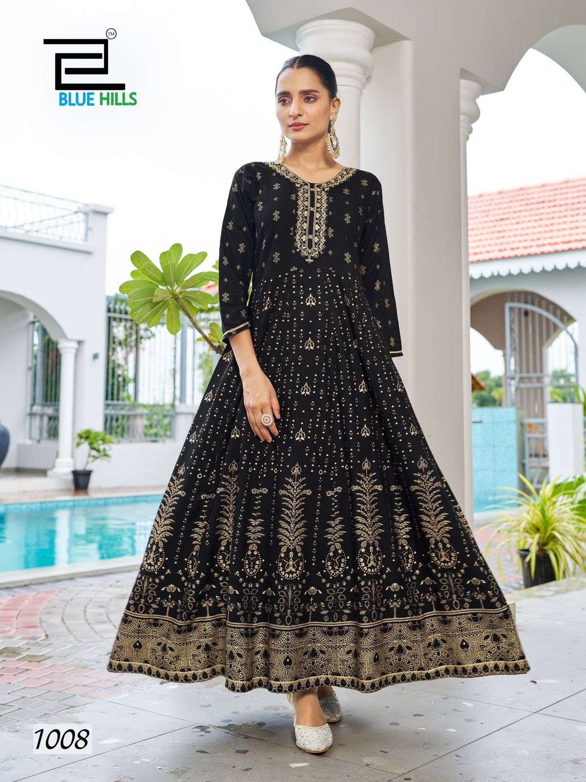 WALKWAY SPECIAL BY BLUE HILLS RAYON ANARKALI GOWN WITH CLASSIC EMBROIDERY NECK 