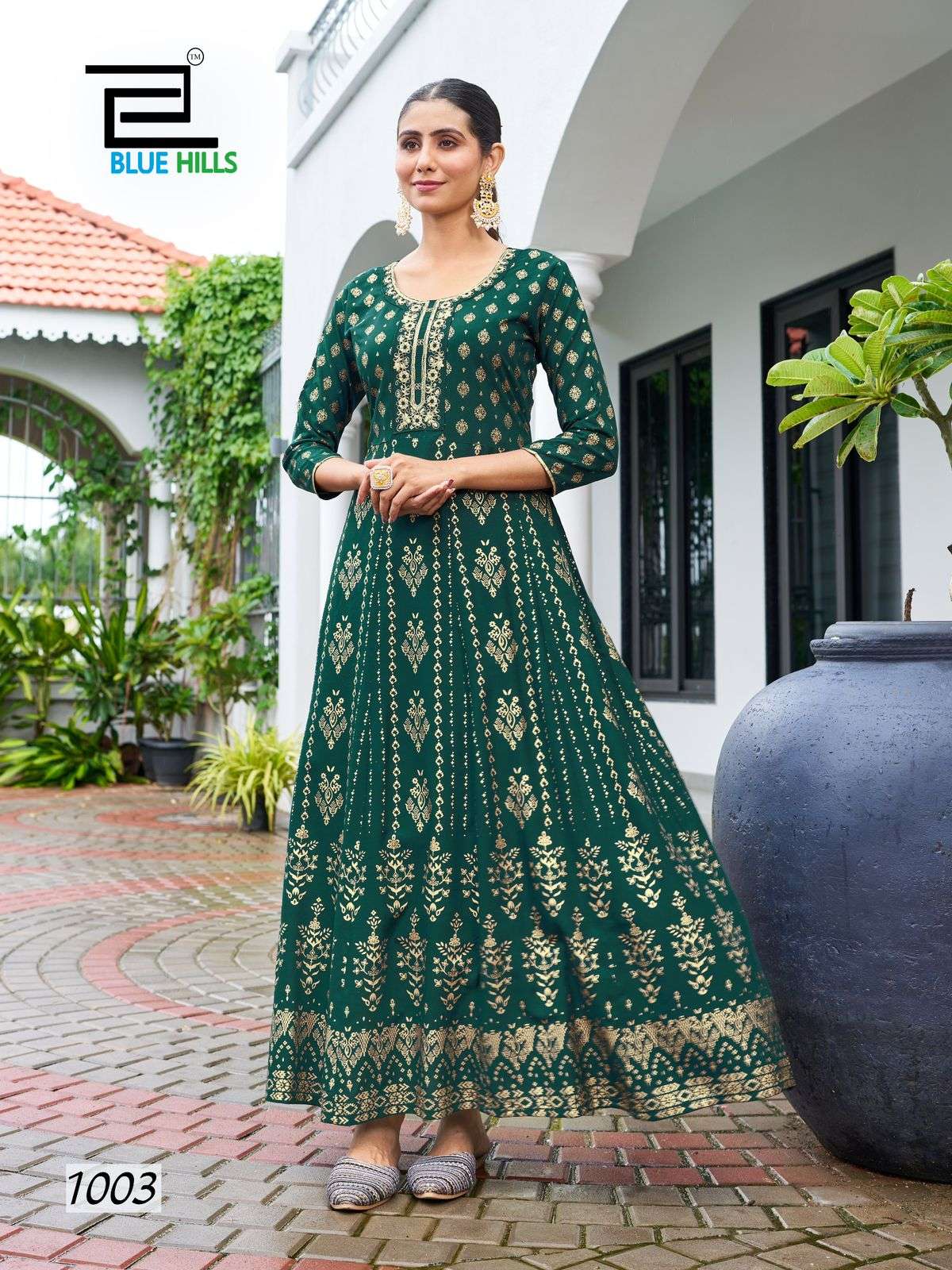 WALKWAY SPECIAL BY BLUE HILLS RAYON ANARKALI GOWN WITH CLASSIC EMBROIDERY NECK 