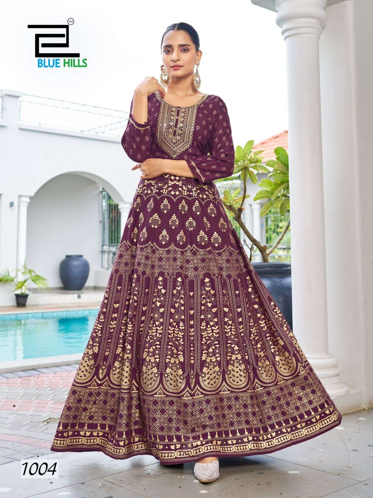 WALKWAY SPECIAL BY BLUE HILLS RAYON ANARKALI GOWN WITH CLASSIC EMBROIDERY NECK 