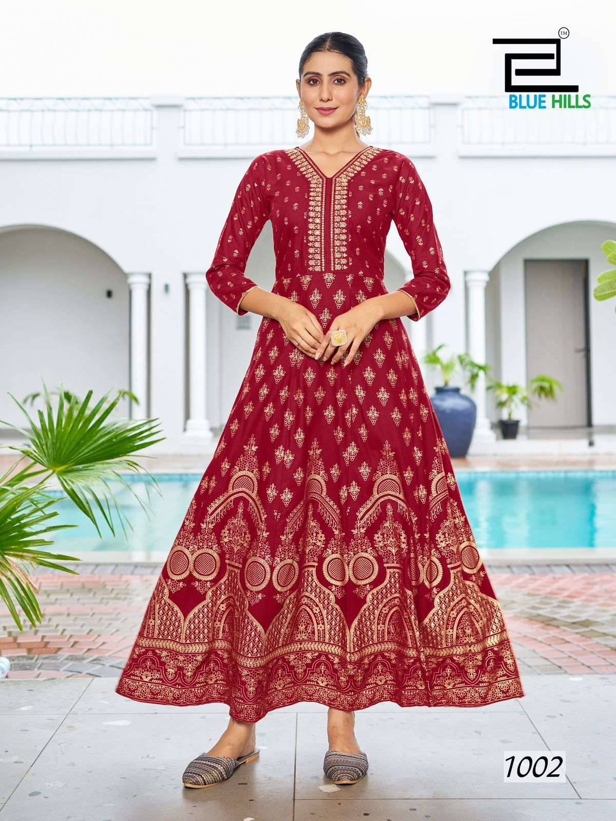 WALKWAY SPECIAL BY BLUE HILLS RAYON ANARKALI GOWN WITH CLASSIC EMBROIDERY NECK 