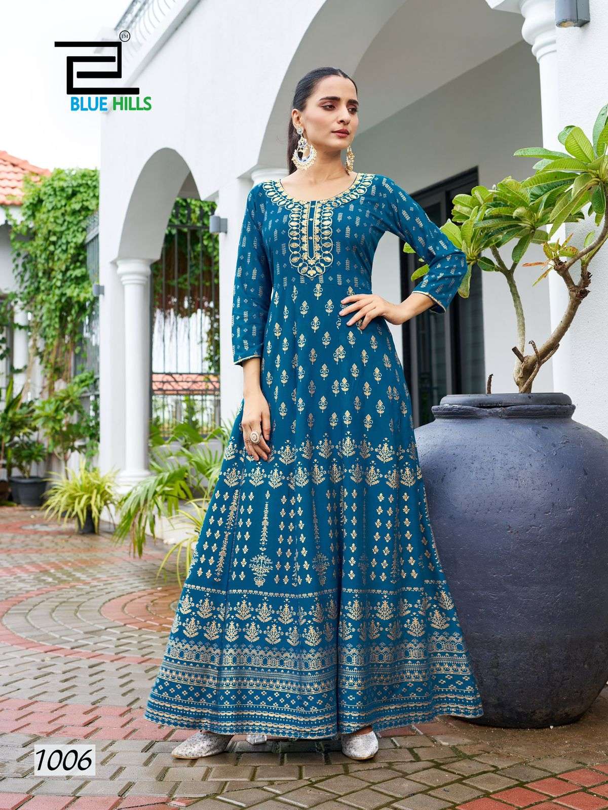 WALKWAY SPECIAL BY BLUE HILLS RAYON ANARKALI GOWN WITH CLASSIC EMBROIDERY NECK 