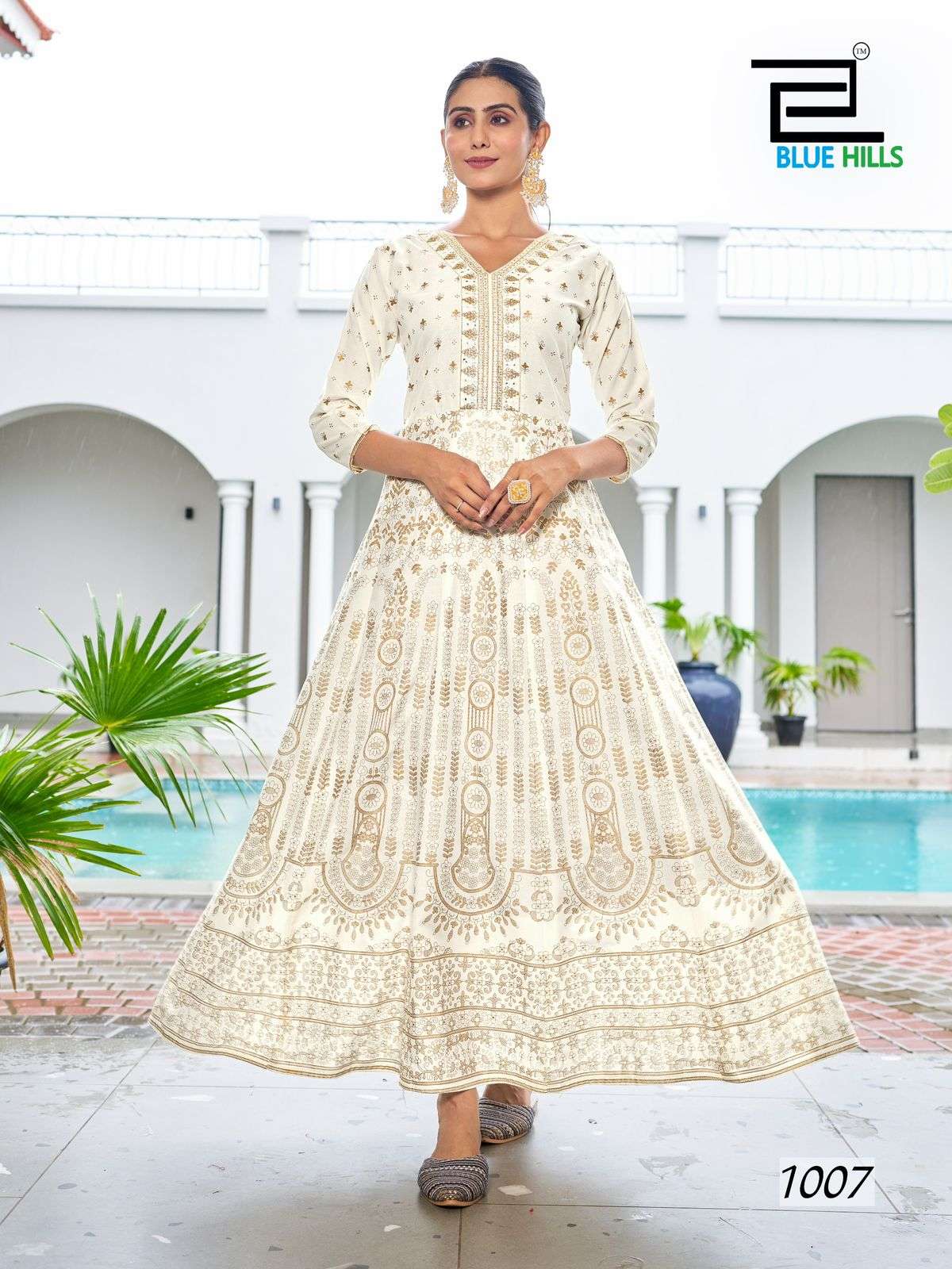 WALKWAY SPECIAL BY BLUE HILLS RAYON ANARKALI GOWN WITH CLASSIC EMBROIDERY NECK 