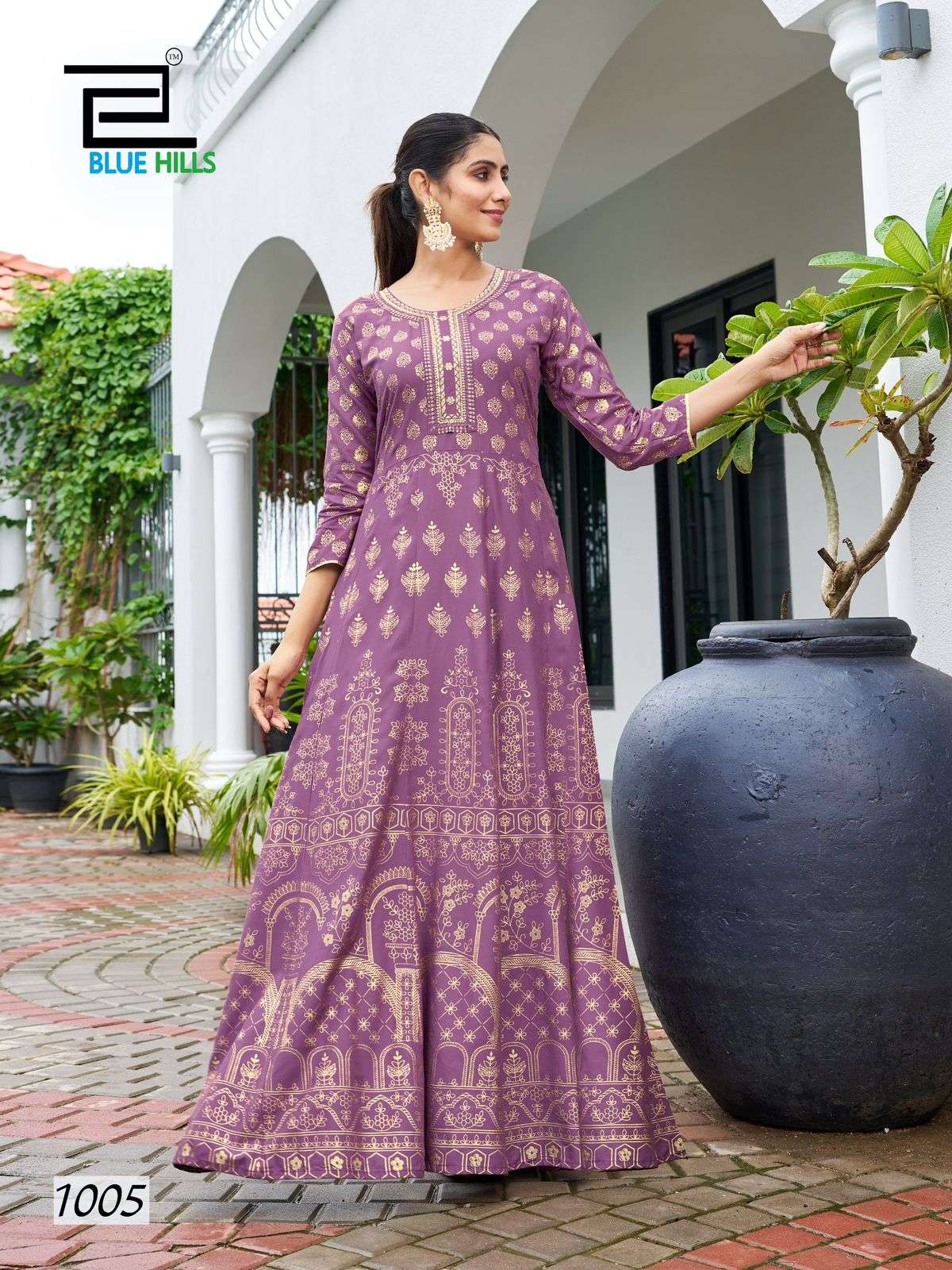 WALKWAY SPECIAL BY BLUE HILLS RAYON ANARKALI GOWN WITH CLASSIC EMBROIDERY NECK 