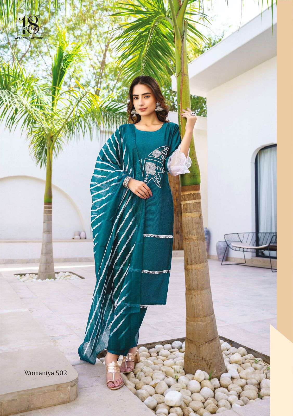 WOMANIYA VOL-5 BY 18 ATTITUDE VISCOSE KURTI PANT WITH DIGITAL LEHRIYA DUPATTA 