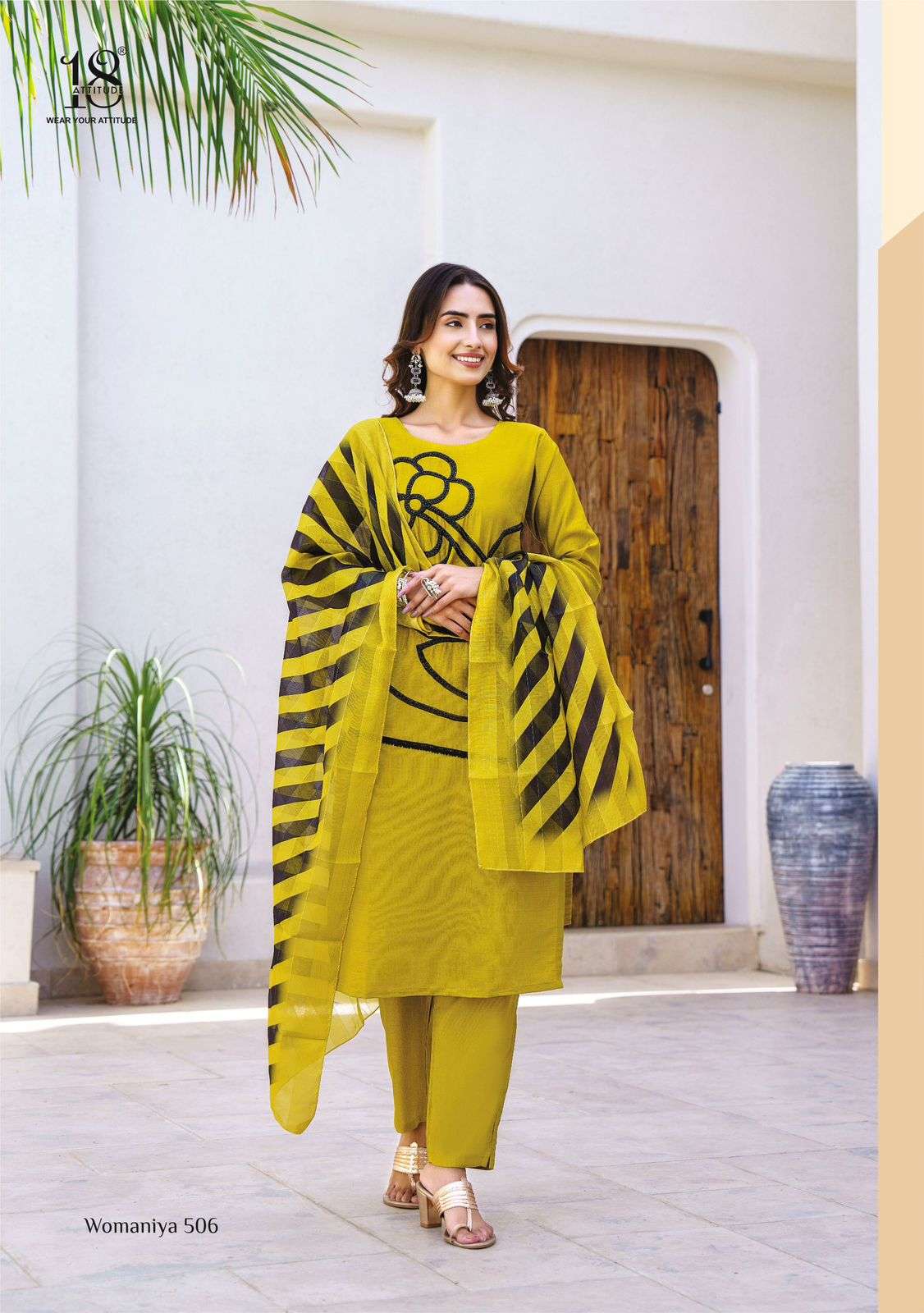 WOMANIYA VOL-5 BY 18 ATTITUDE VISCOSE KURTI PANT WITH DIGITAL LEHRIYA DUPATTA 