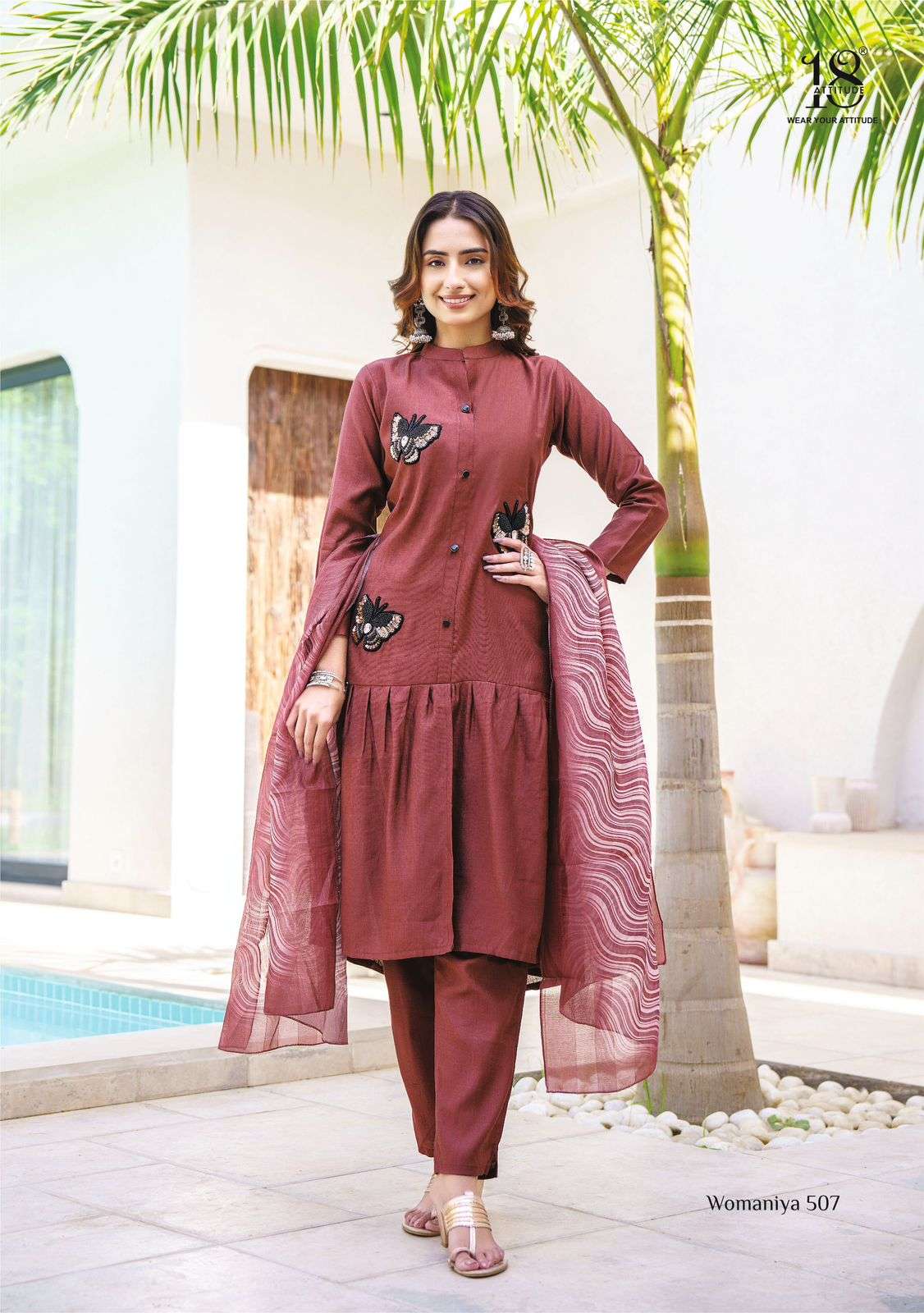 WOMANIYA VOL-5 BY 18 ATTITUDE VISCOSE KURTI PANT WITH DIGITAL LEHRIYA DUPATTA 