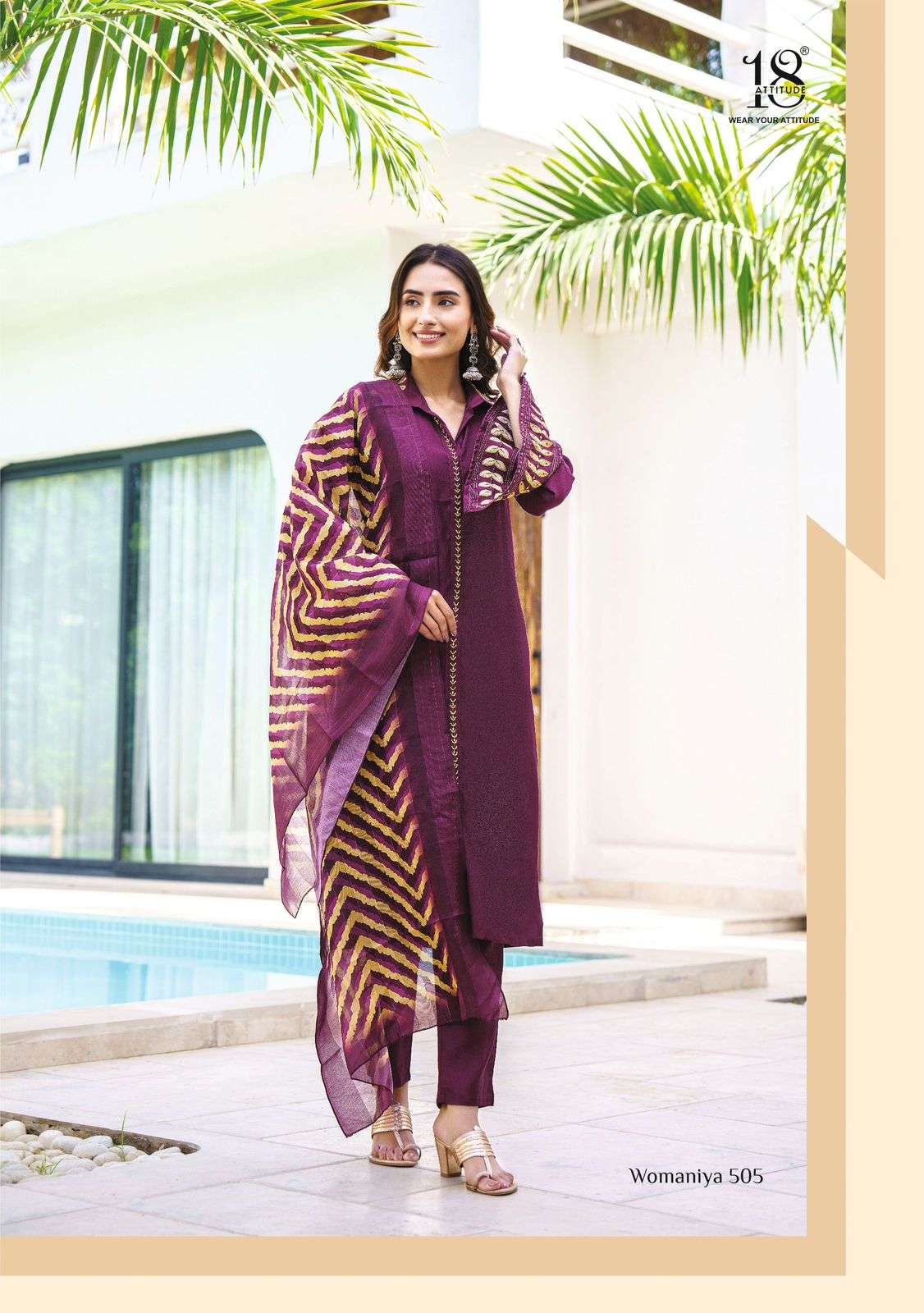 WOMANIYA VOL-5 BY 18 ATTITUDE VISCOSE KURTI PANT WITH DIGITAL LEHRIYA DUPATTA 