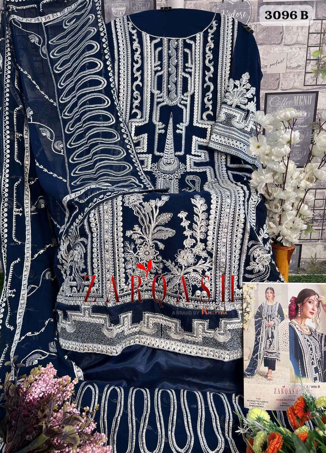 Z-3096 BY ZARQASH HEAVY EMBROIDERY DIAMOND WORK SALWAR SUITS 