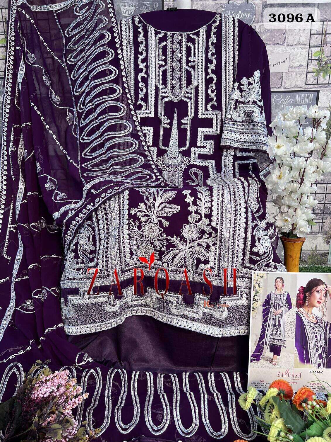 Z-3096 BY ZARQASH HEAVY EMBROIDERY DIAMOND WORK SALWAR SUITS 