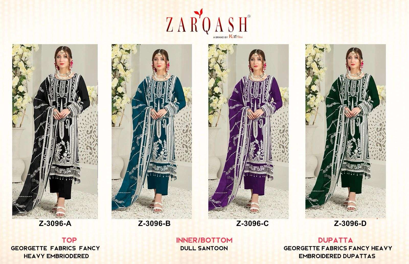 Z-3096 BY ZARQASH HEAVY EMBROIDERY DIAMOND WORK SALWAR SUITS 