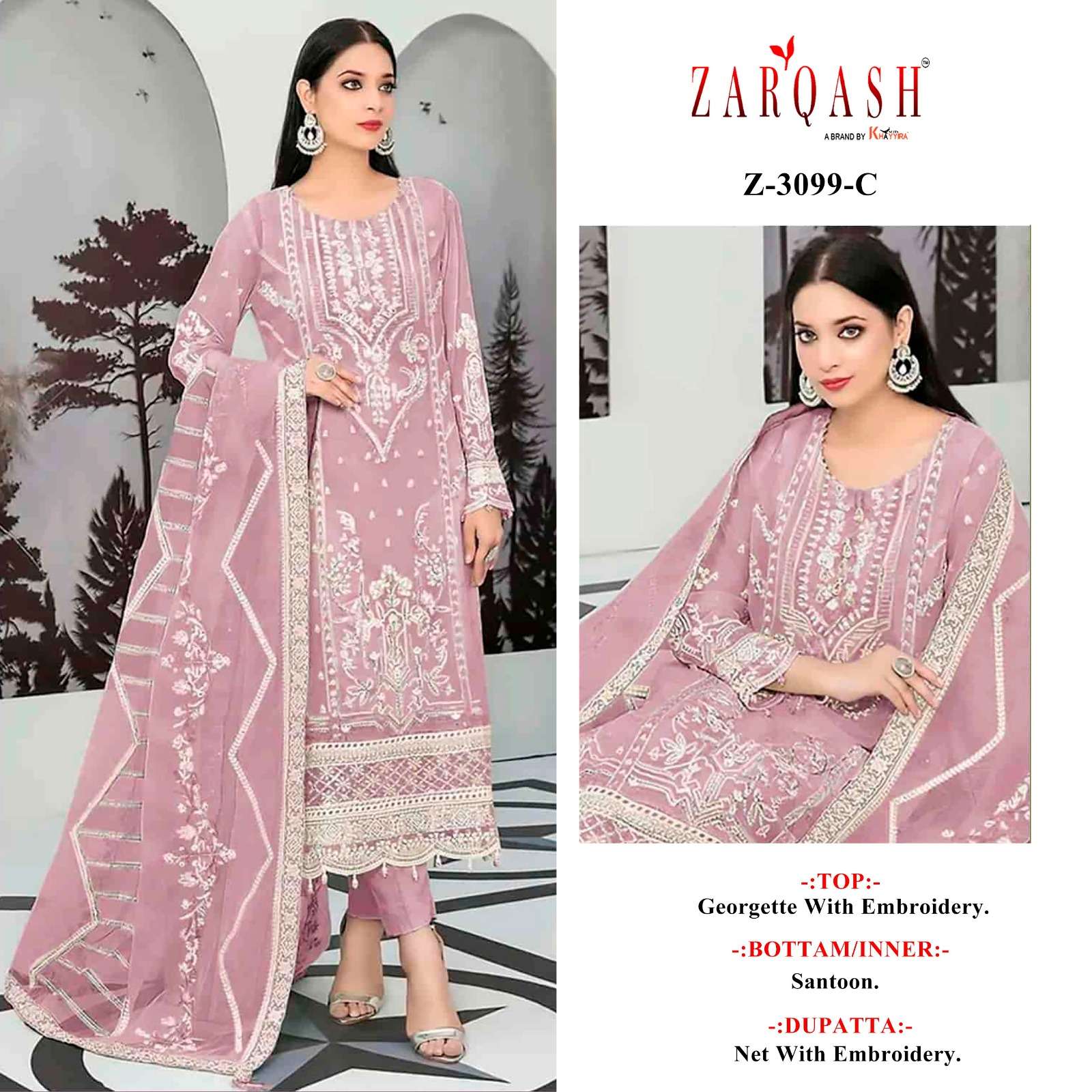 Z-3099 BY ZARQASH FOX GEORGETTE HEAVY EMBROIDERY SALWAR SUITS 