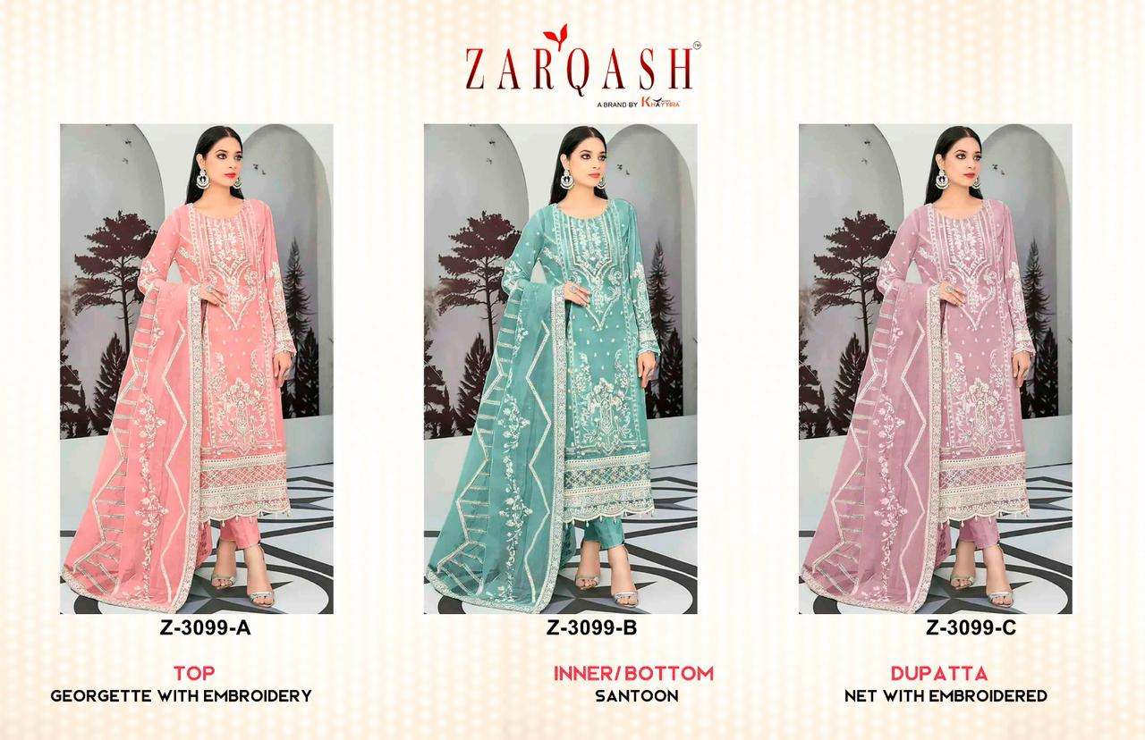 Z-3099 BY ZARQASH FOX GEORGETTE HEAVY EMBROIDERY SALWAR SUITS 