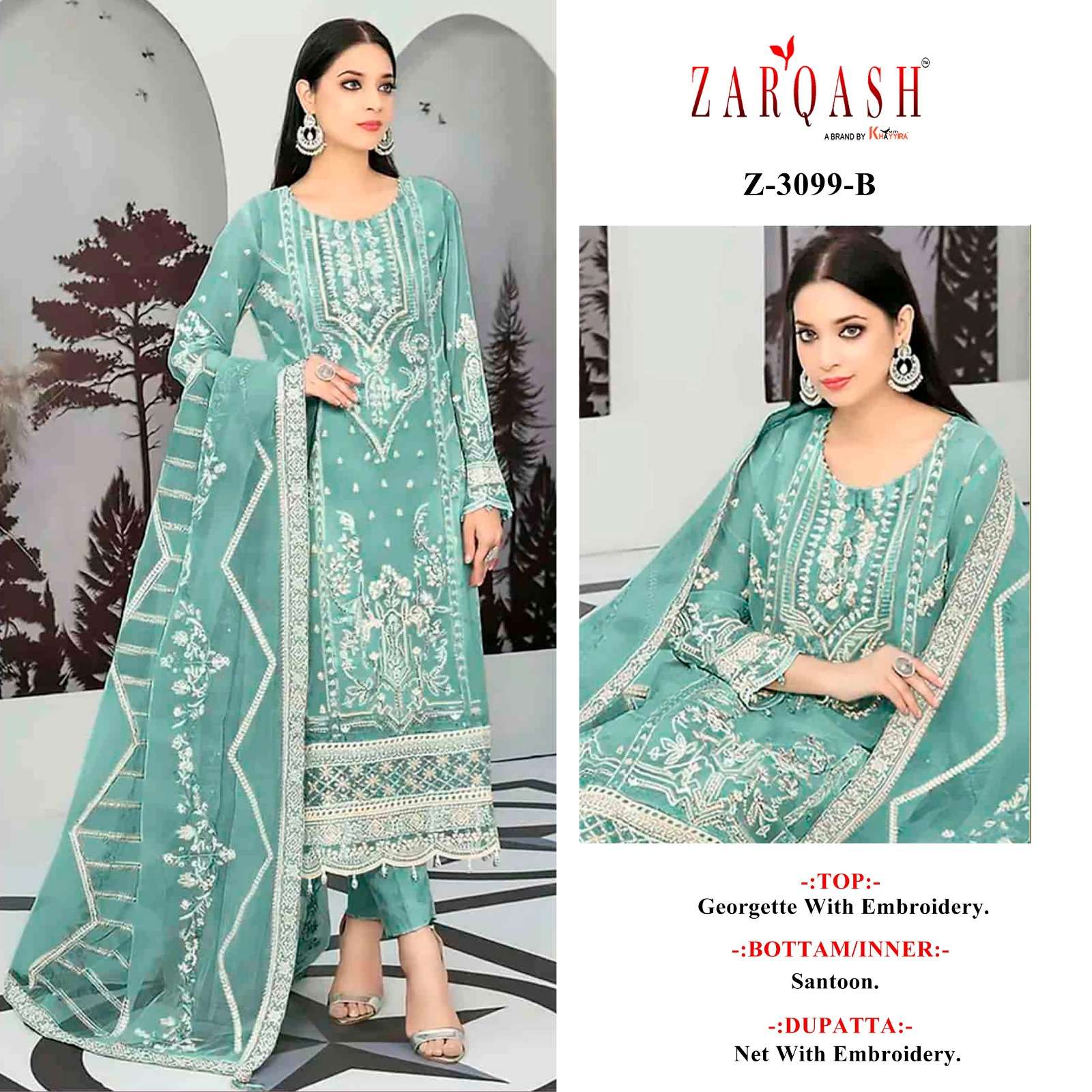 Z-3099 BY ZARQASH FOX GEORGETTE HEAVY EMBROIDERY SALWAR SUITS 