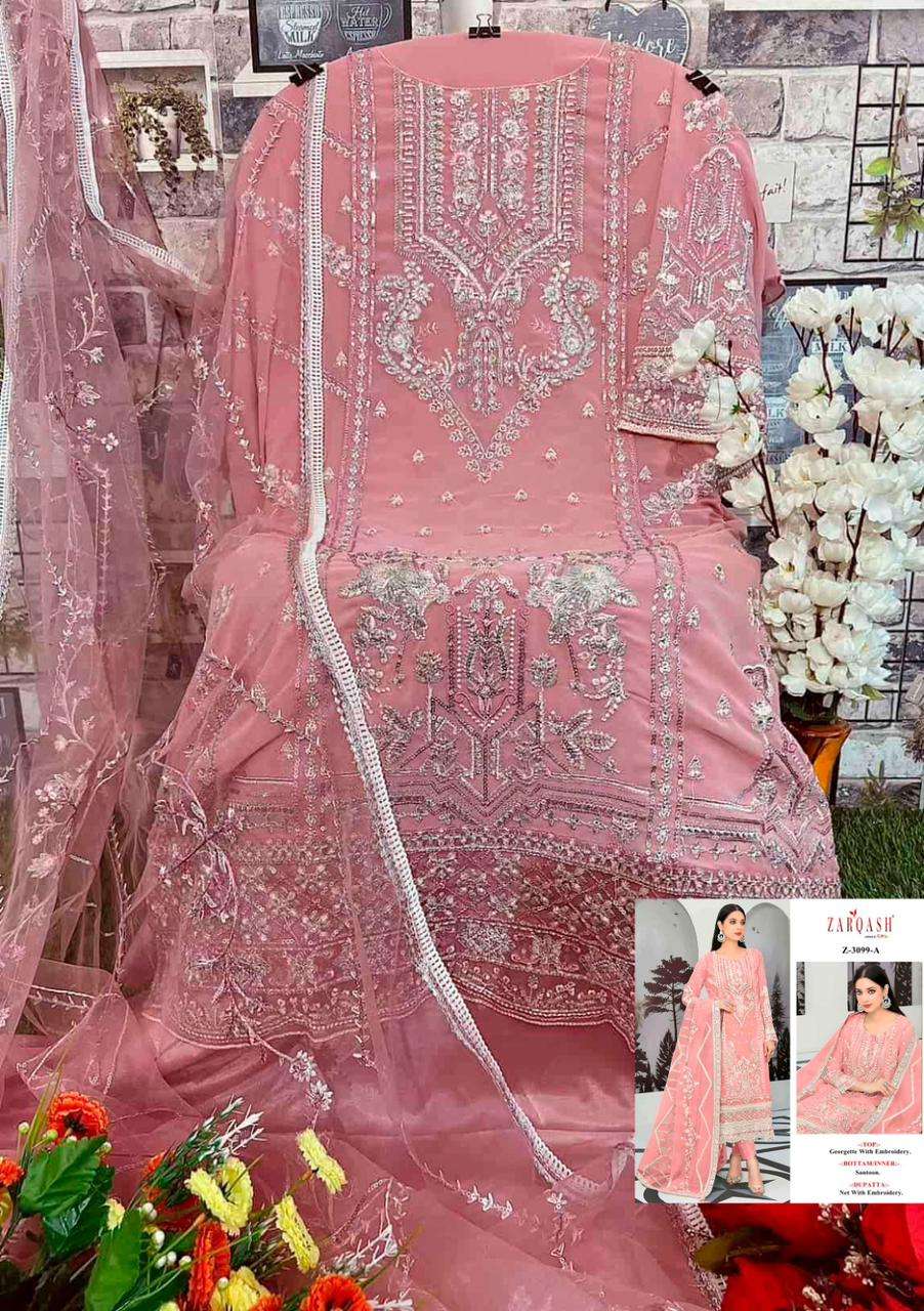 Z-3099 BY ZARQASH FOX GEORGETTE HEAVY EMBROIDERY SALWAR SUITS 