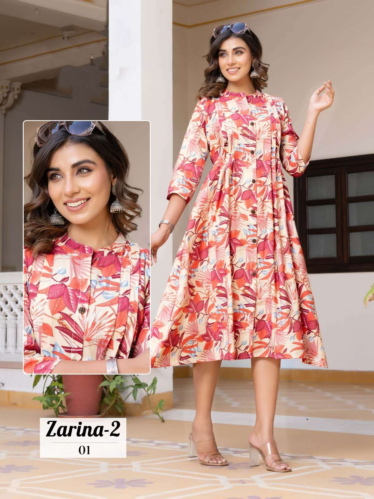 ZARINA VOL-2 DESIGN NO-01 BY KAYA KURTI CHANDERI MODAL FOIL PRINT CLASSY LOOK ANARKALI TOP  