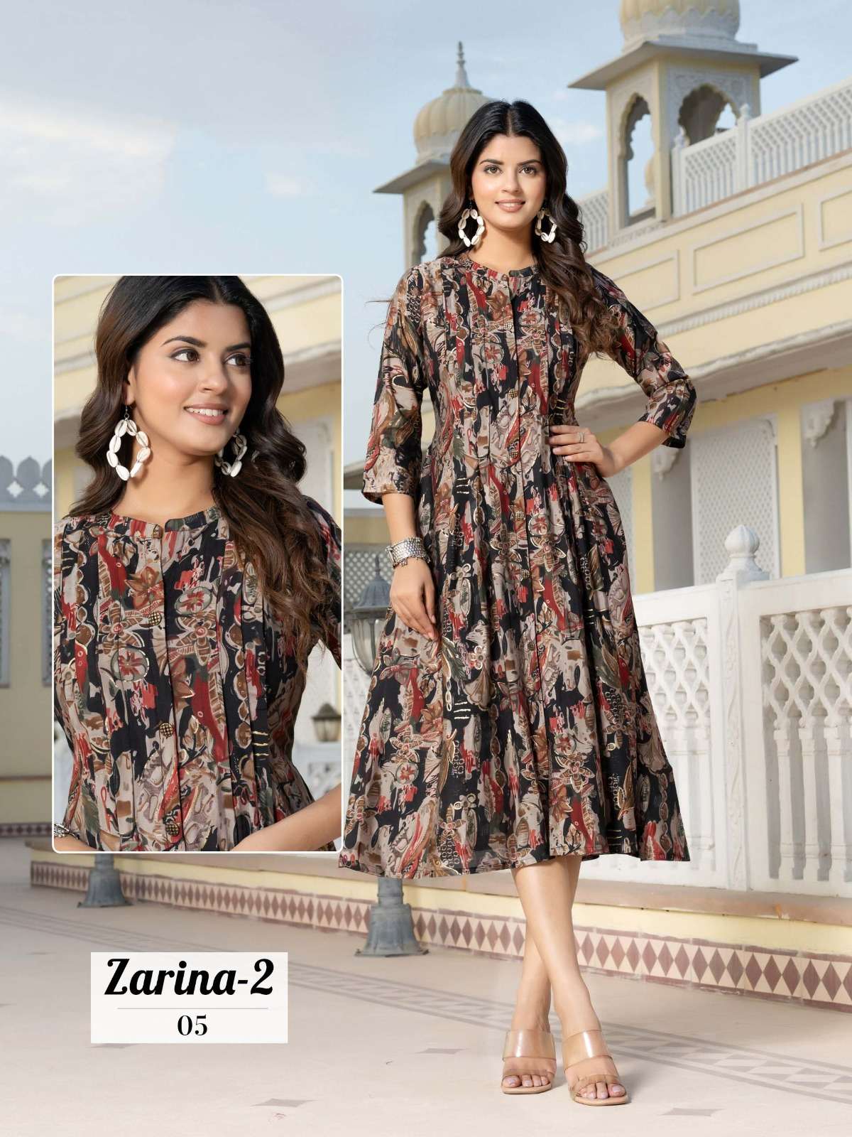 ZARINA VOL-2 DESIGN NO-05 BY KAYA KURTI CHANDERI MODAL FOIL PRINT CLASSY LOOK ANARKALI TOP  