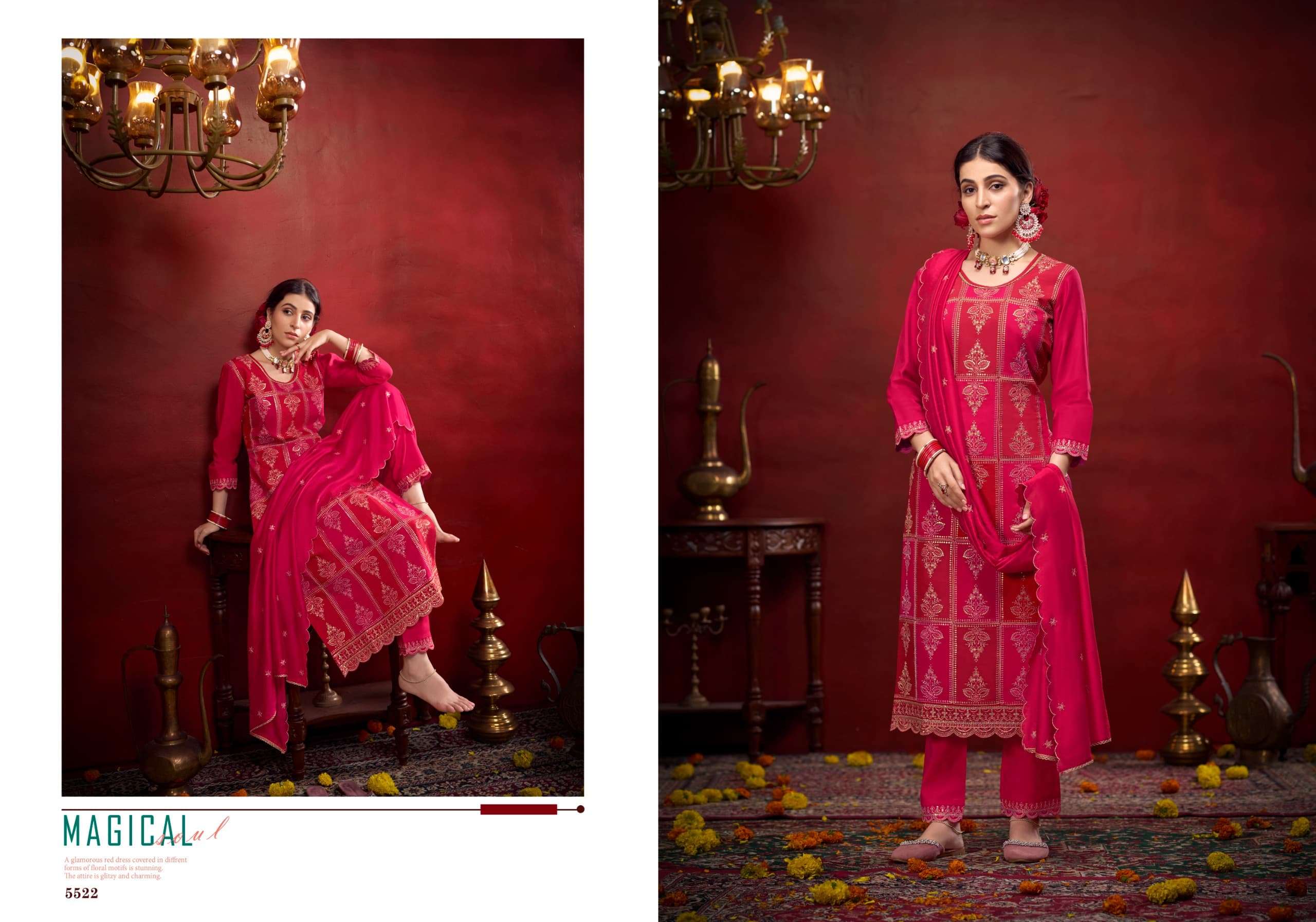 ALBELI BY RANGOON SILK WITH FANCY WORK KURTI LACE WORK PANT & EMBROIDERY DUPATTA 