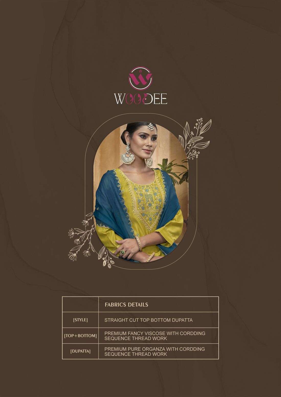 ALBELI BY WOODEE PURE SOFT ORGANZA WITH SEQUENCE CODING THREAD WORK 3 PCS 