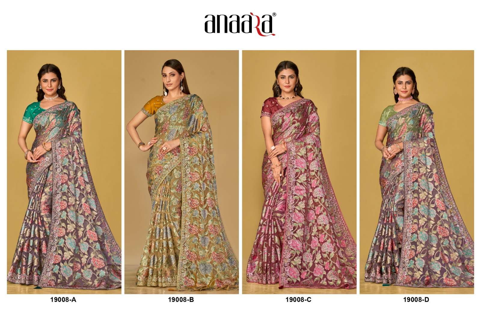 ANAARA (19000 Hit COLOURS) BY TATHASTU ORGANZA BRASSO WITH BEAUTIFUL PRINTED SAREES 