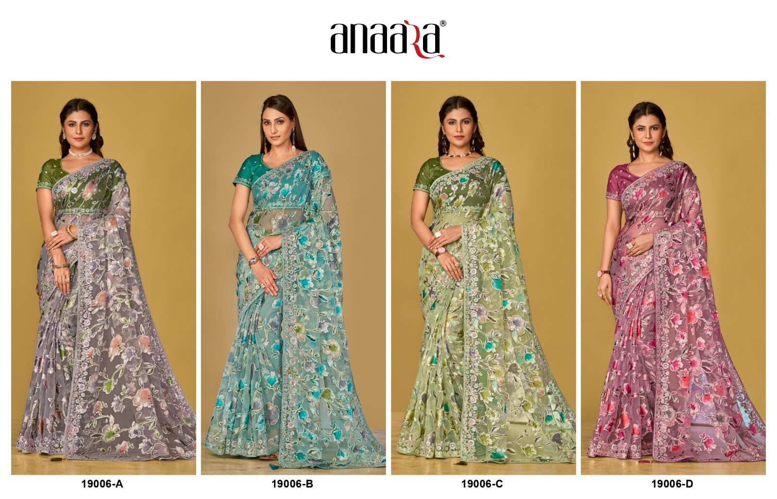 ANAARA (19000 Hit COLOURS) BY TATHASTU ORGANZA BRASSO WITH BEAUTIFUL PRINTED SAREES 