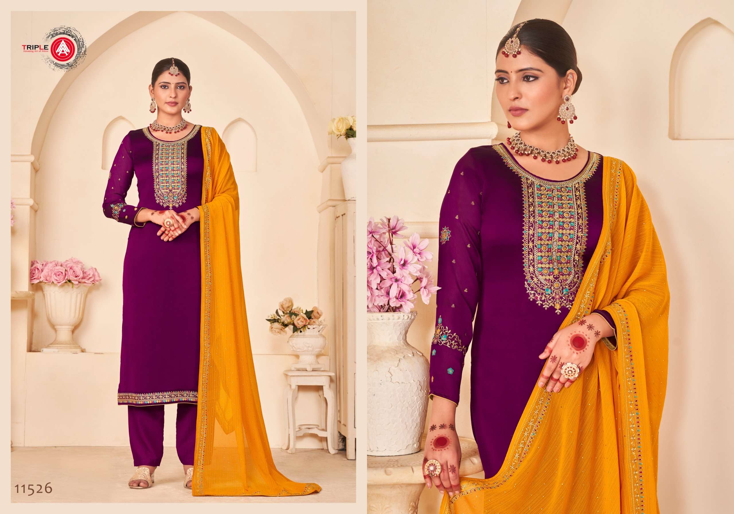 ANOKHI BY TRIPLE A PURE BELLA SILK WORK WITH JARKAN & SLEEVE WORK UNSTICHED SALWAR SUITS 