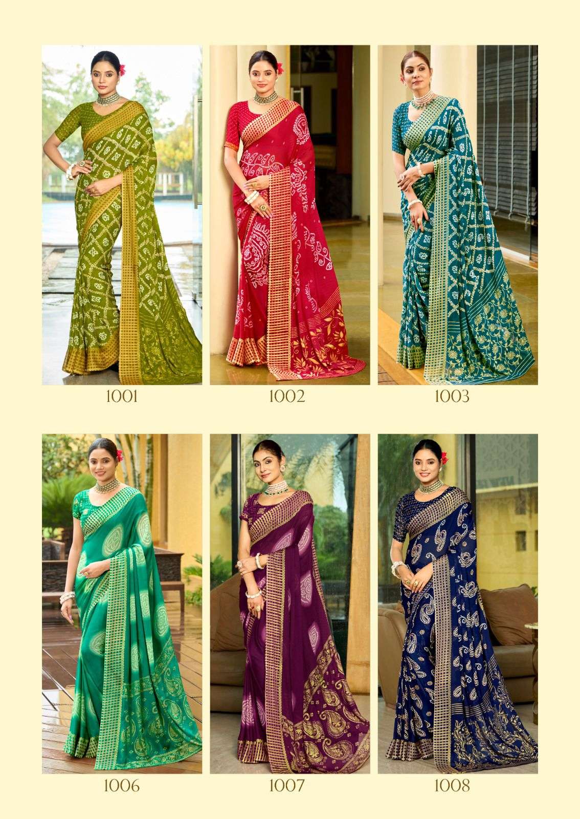 ANSHA BY DHAGA MOSS GEORGETTE FABRIC MILL PRINT BORDER SAREES & BLOUSE 