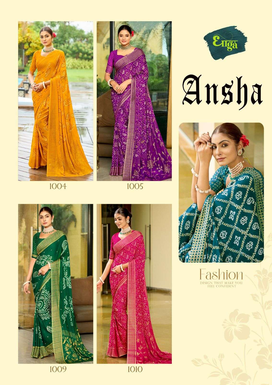 ANSHA BY DHAGA MOSS GEORGETTE FABRIC MILL PRINT BORDER SAREES & BLOUSE 