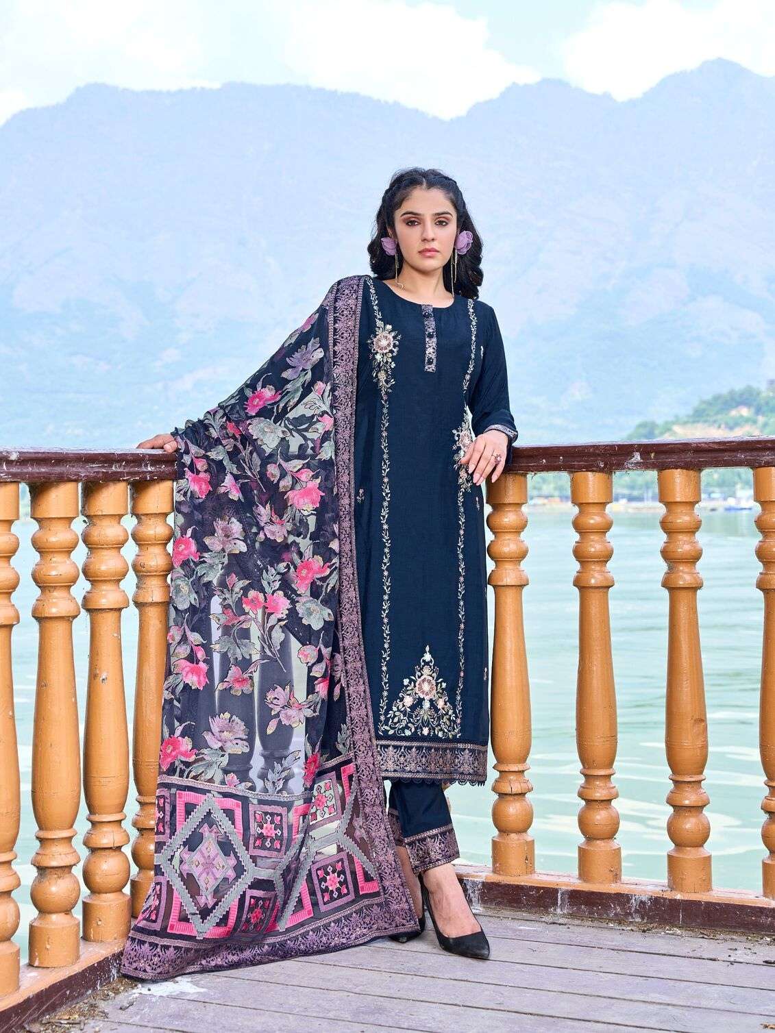 BERLIN SILK EMBROIDERY HANDWORK STRAIGHT KURTI PANT WITH DUPATTA BY TEXOFAB 