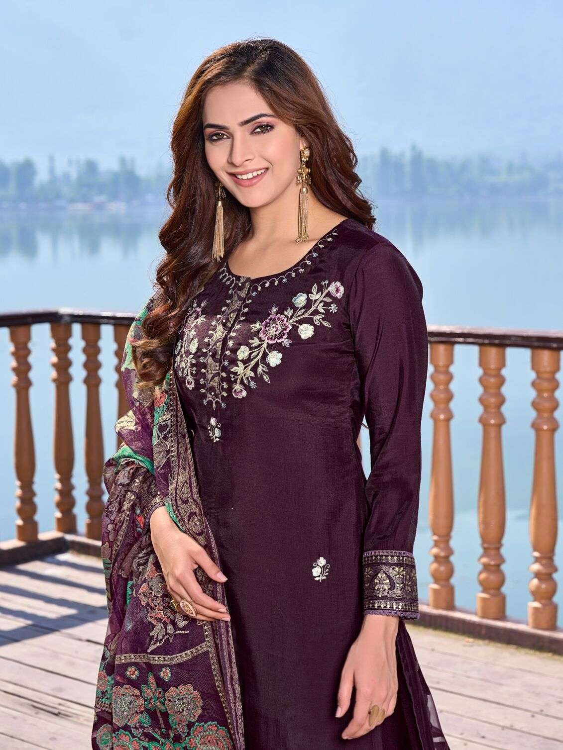 BERLIN SILK EMBROIDERY HANDWORK STRAIGHT KURTI PANT WITH DUPATTA BY TEXOFAB 