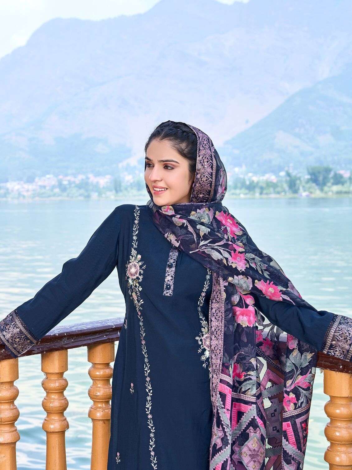 BERLIN SILK EMBROIDERY HANDWORK STRAIGHT KURTI PANT WITH DUPATTA BY TEXOFAB 