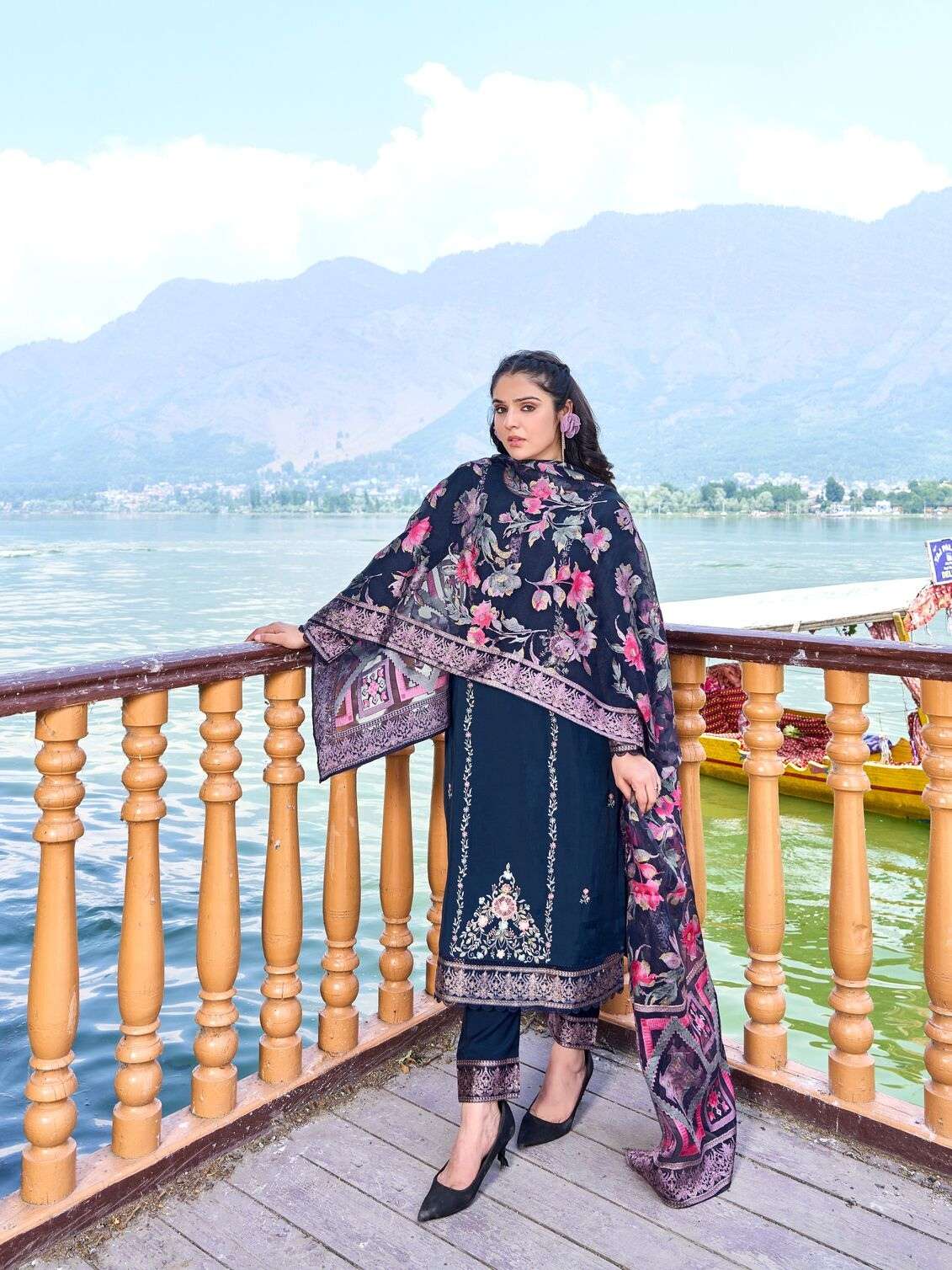 BERLIN SILK EMBROIDERY HANDWORK STRAIGHT KURTI PANT WITH DUPATTA BY TEXOFAB 