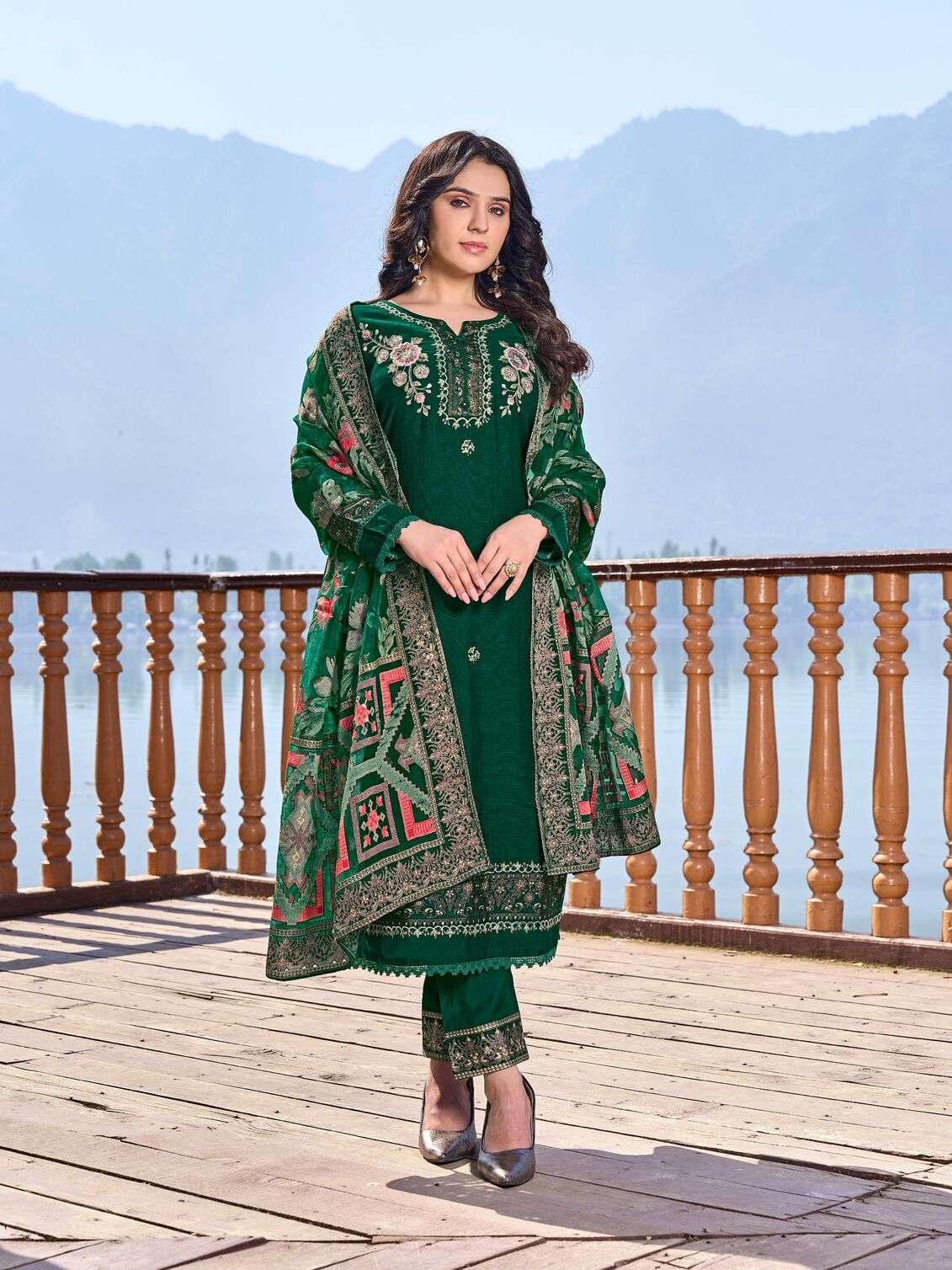 BERLIN SILK EMBROIDERY HANDWORK STRAIGHT KURTI PANT WITH DUPATTA BY TEXOFAB 