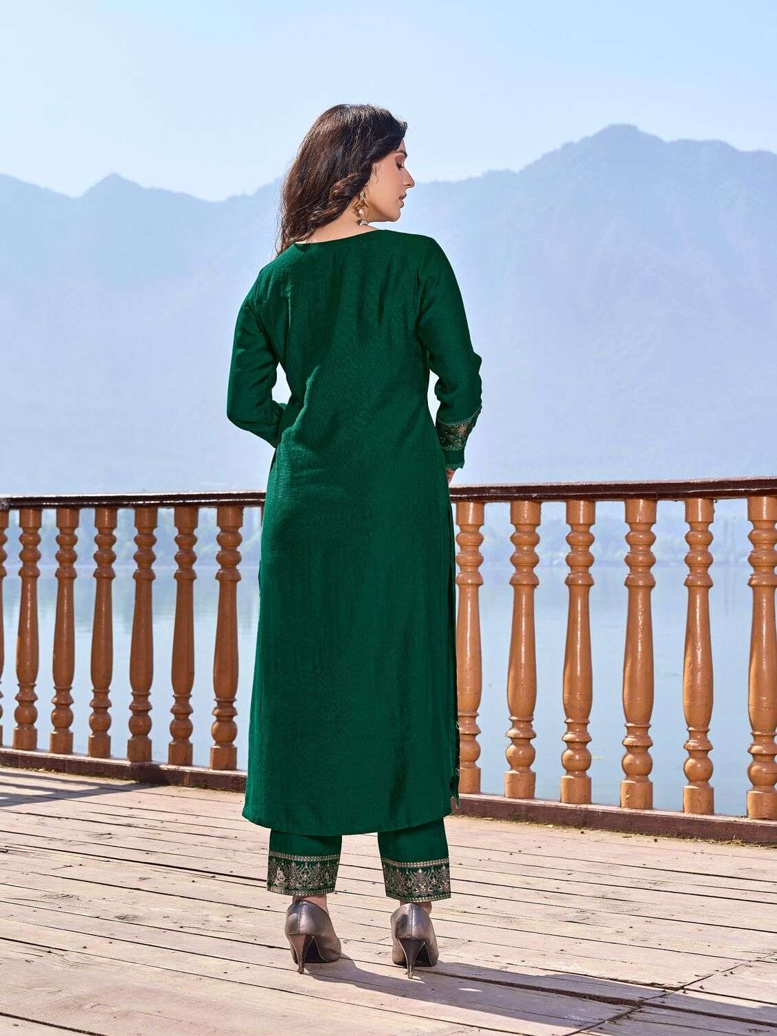 BERLIN SILK EMBROIDERY HANDWORK STRAIGHT KURTI PANT WITH DUPATTA BY TEXOFAB 