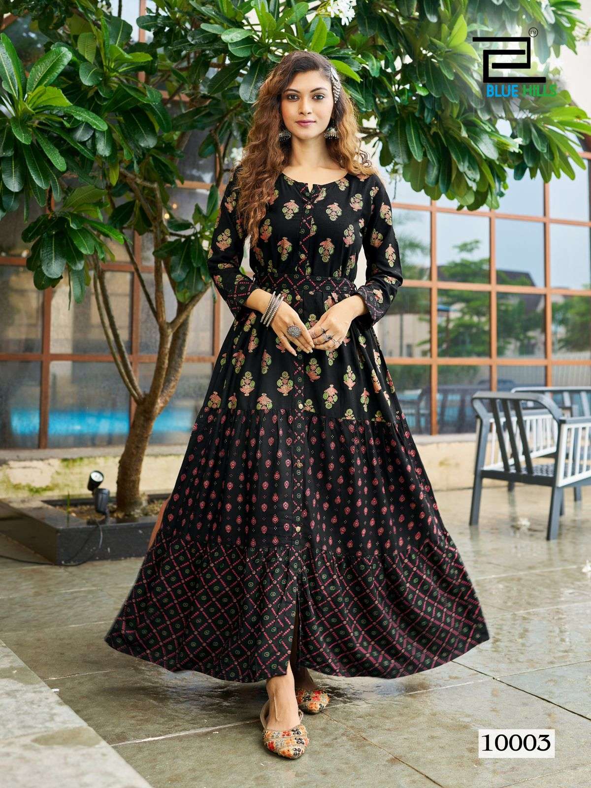 BOURNVILLA VOL-10 BY BLUE HILLS BEAUTIFUL CASUAL WEAR PRINTED LONG FRILL GOWN 