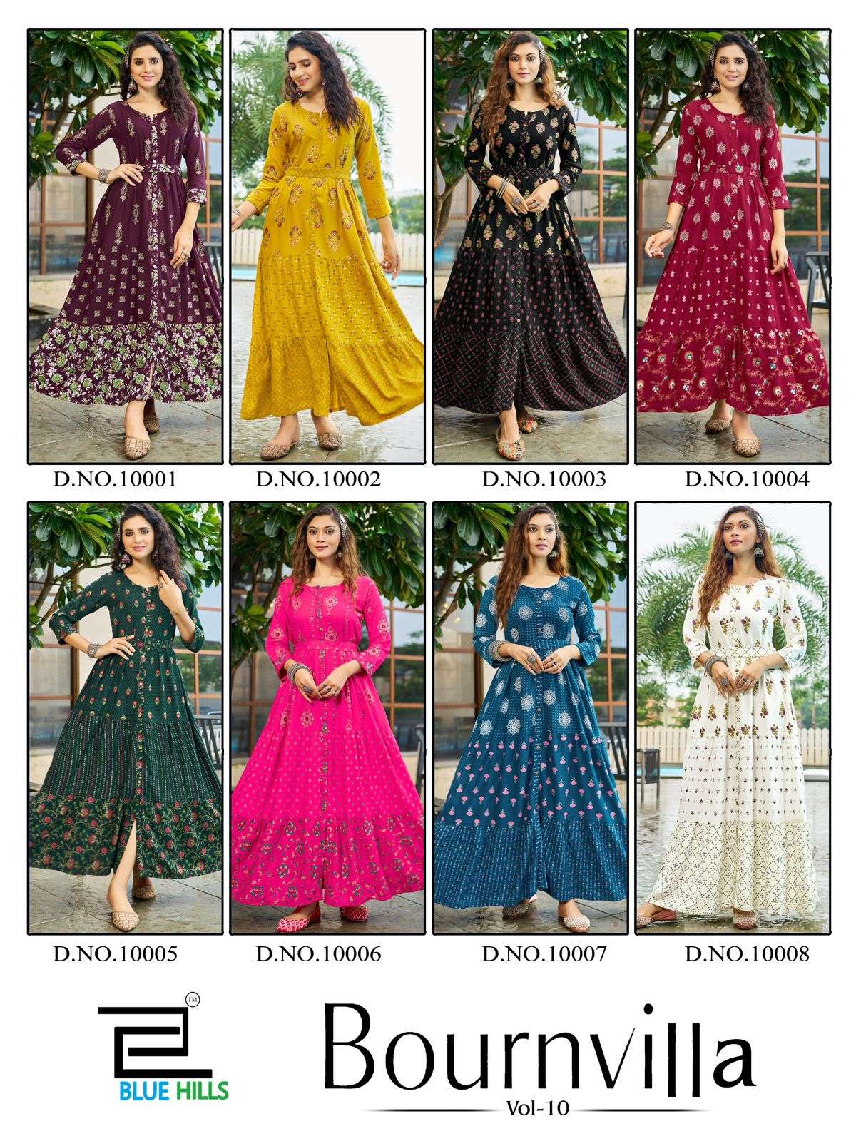 BOURNVILLA VOL-10 BY BLUE HILLS BEAUTIFUL CASUAL WEAR PRINTED LONG FRILL GOWN 