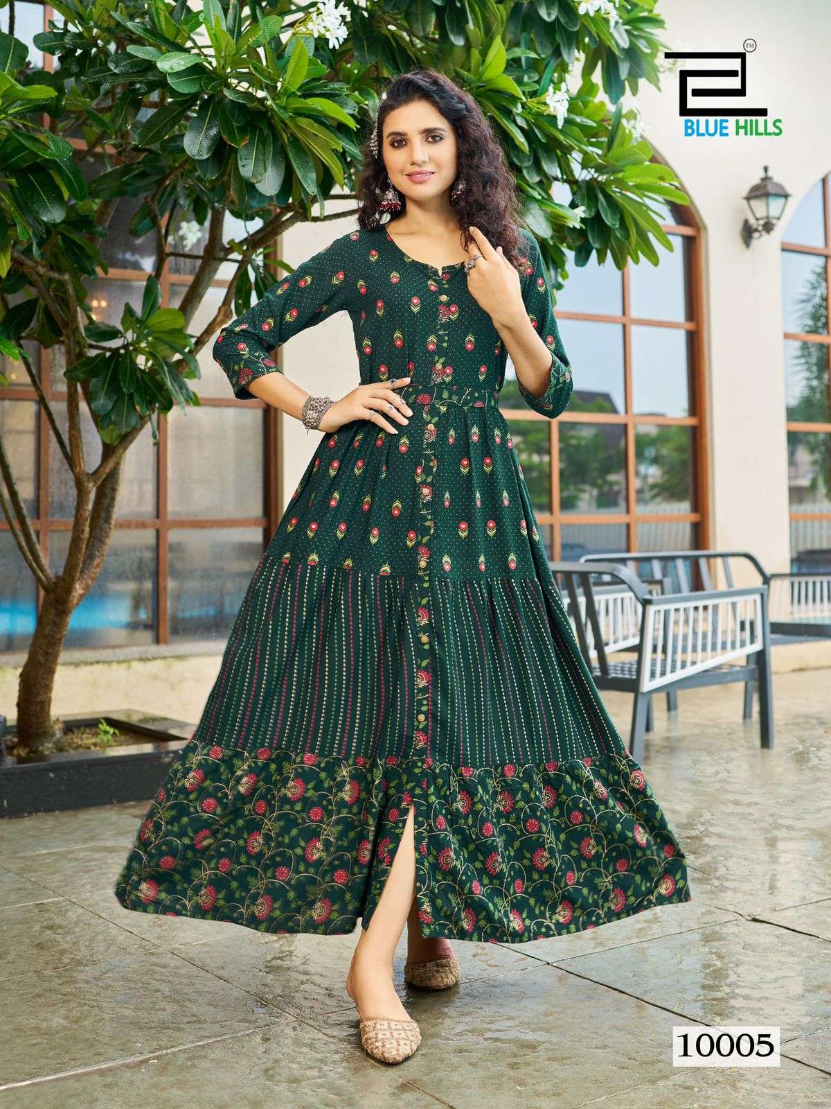 BOURNVILLA VOL-10 BY BLUE HILLS BEAUTIFUL CASUAL WEAR PRINTED LONG FRILL GOWN 