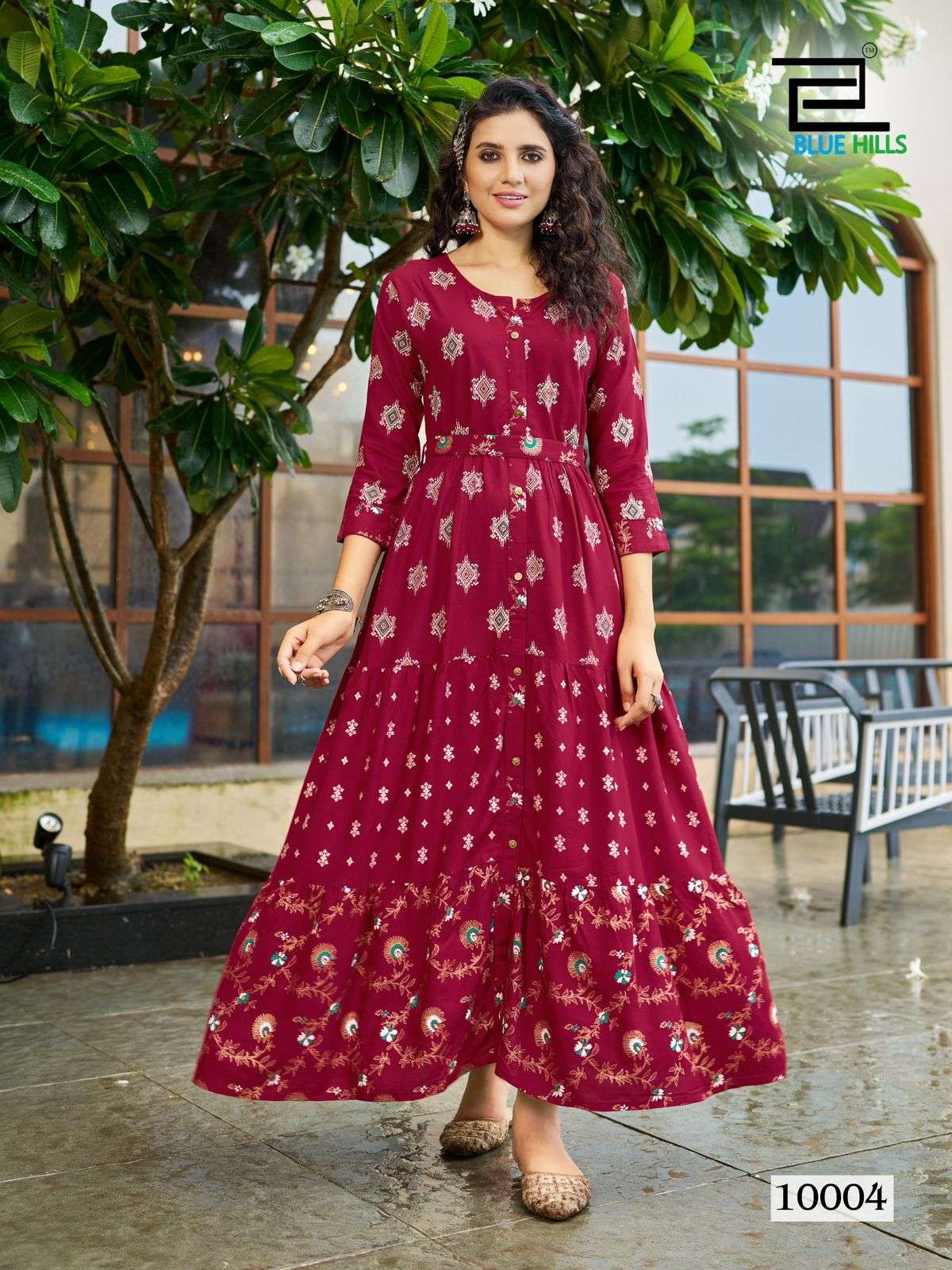 BOURNVILLA VOL-10 BY BLUE HILLS BEAUTIFUL CASUAL WEAR PRINTED LONG FRILL GOWN 