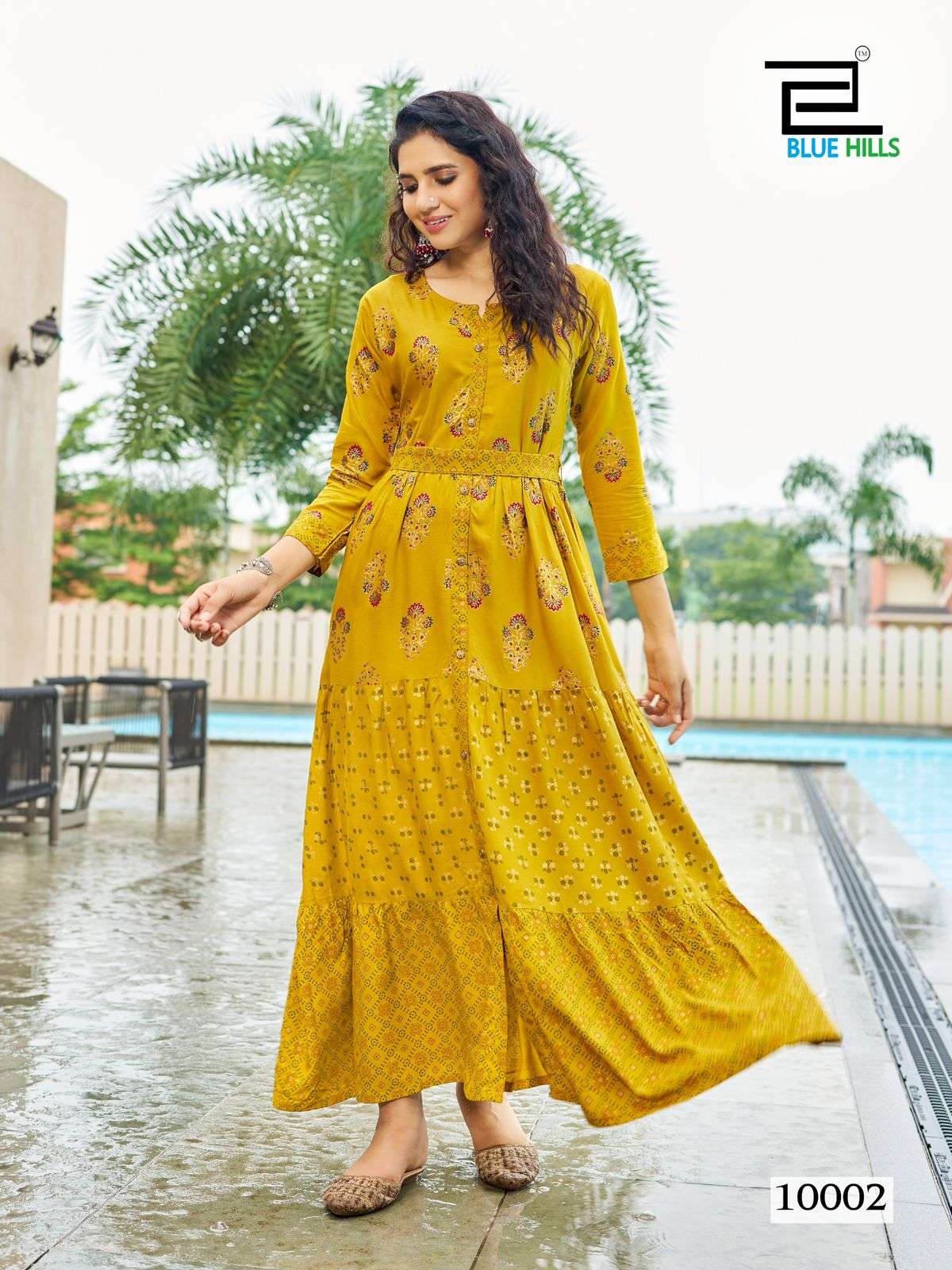 BOURNVILLA VOL-10 BY BLUE HILLS BEAUTIFUL CASUAL WEAR PRINTED LONG FRILL GOWN 