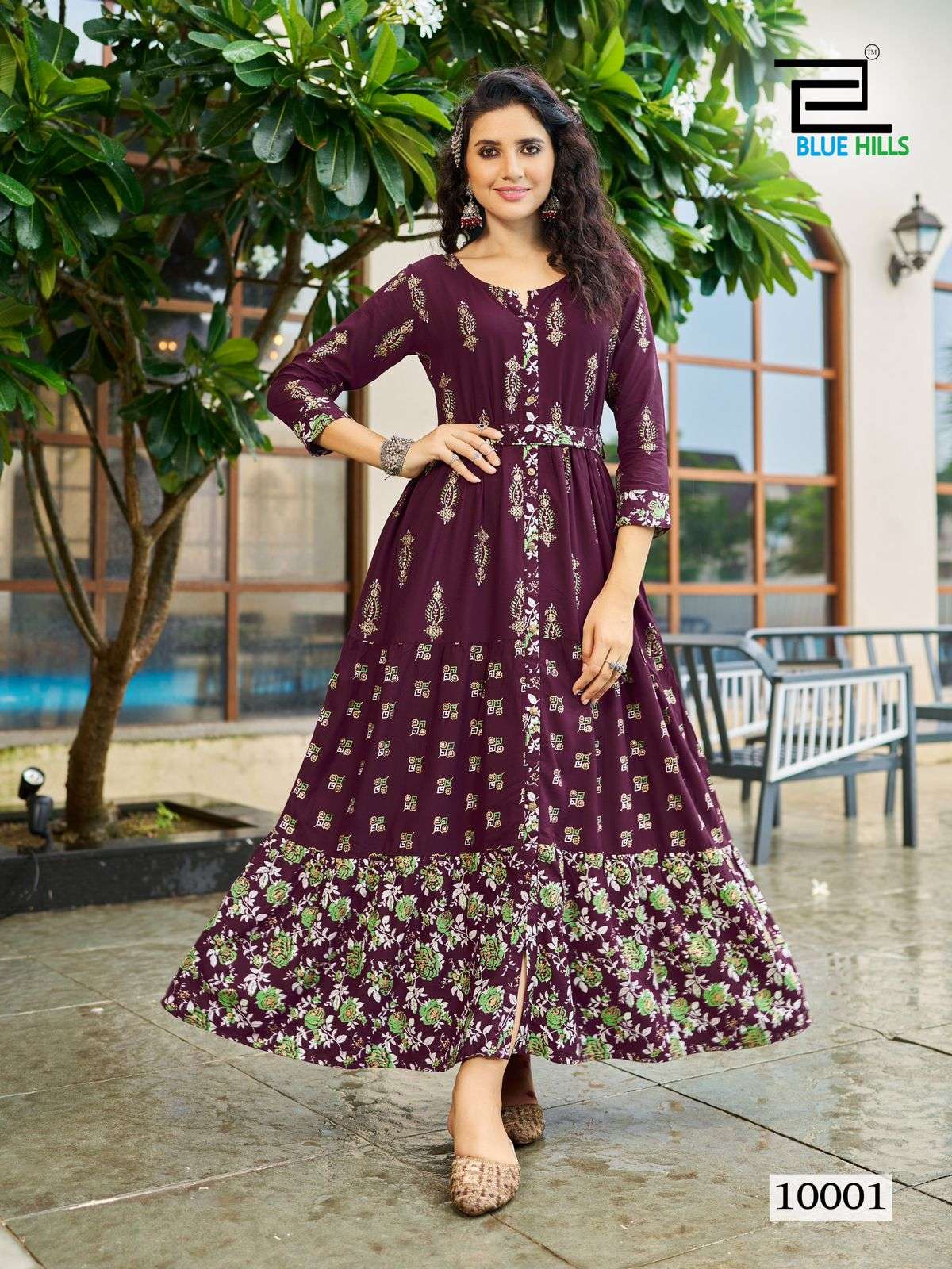 BOURNVILLA VOL-10 BY BLUE HILLS BEAUTIFUL CASUAL WEAR PRINTED LONG FRILL GOWN 