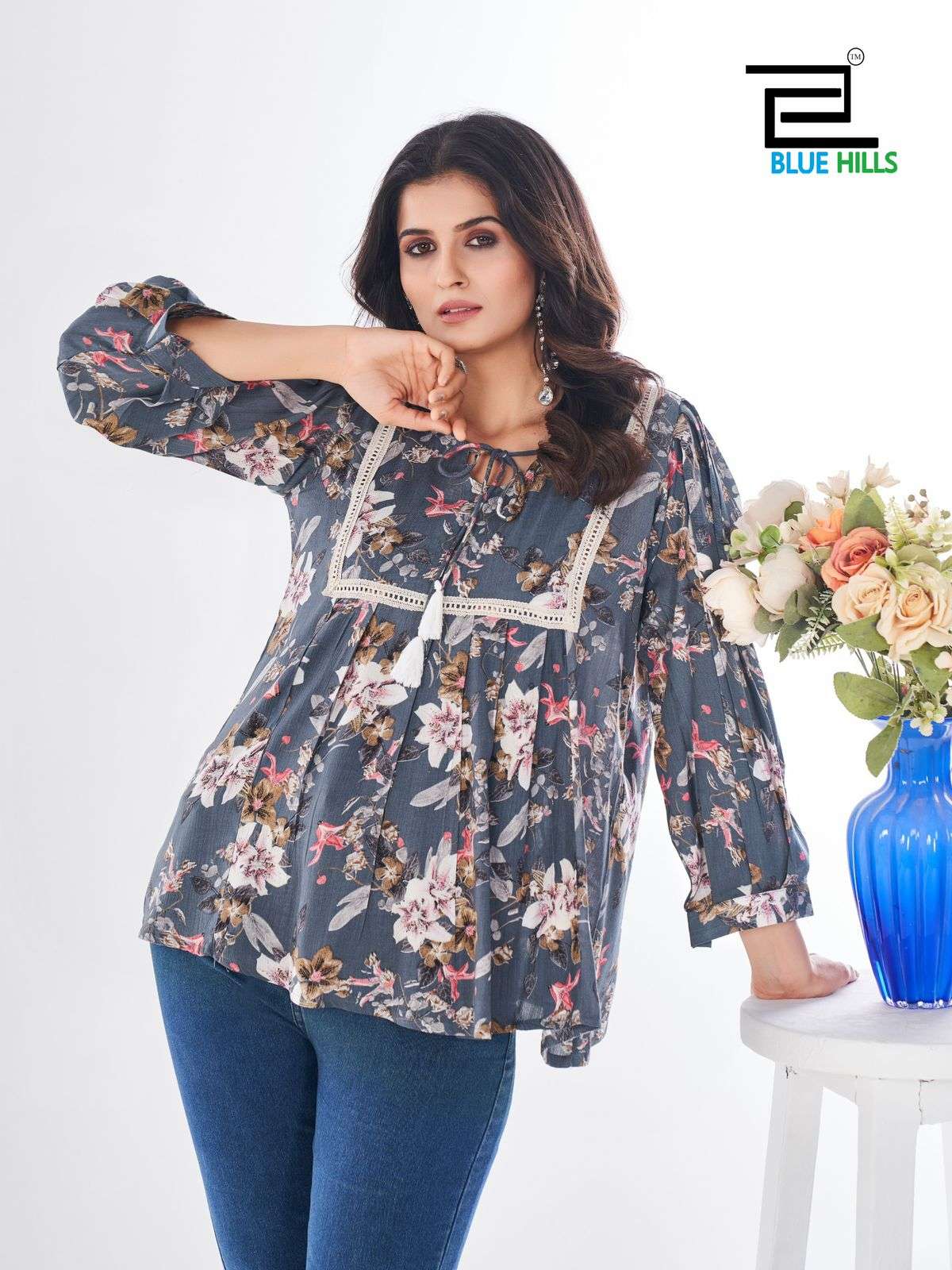 CAPPUCCINO VOL-3 BY BLUE HILLS HEAVY WRINKLE RAYON PRINT STYLISH SHORT TUNICS 