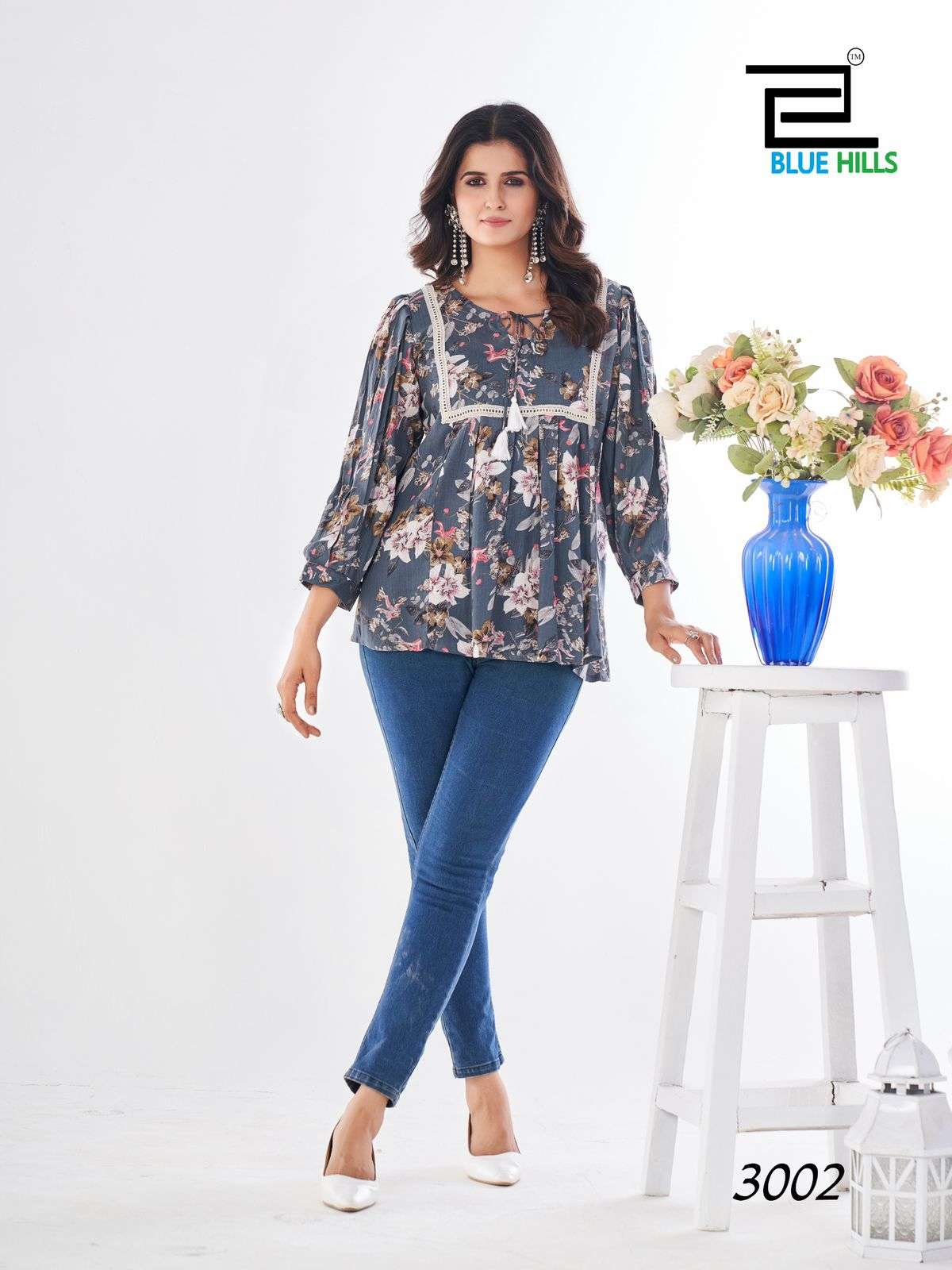 CAPPUCCINO VOL-3 BY BLUE HILLS HEAVY WRINKLE RAYON PRINT STYLISH SHORT TUNICS 