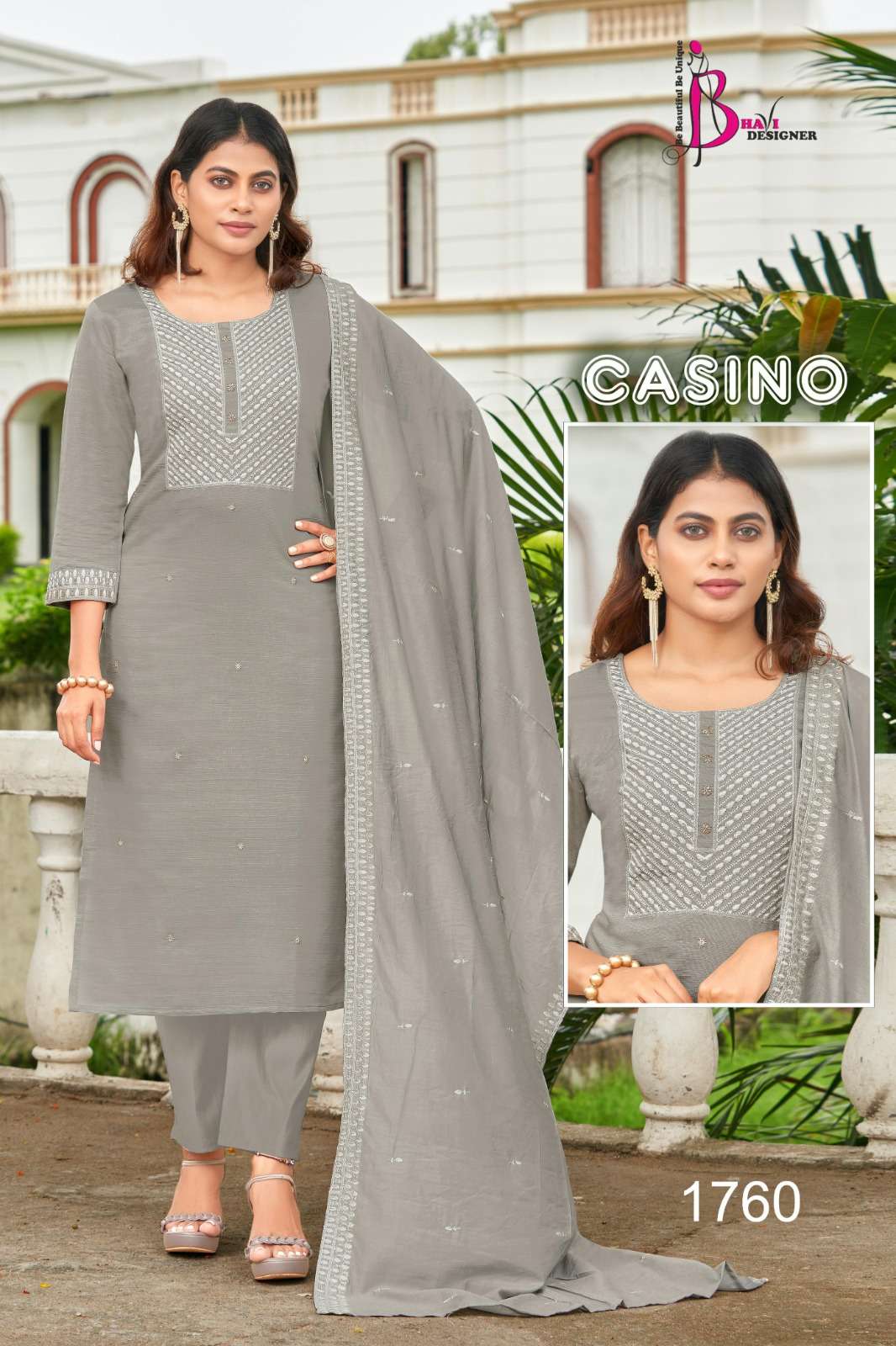 CASINO BY BHAVI DESIGNER TOP VETICAN EMBROIDERY PLUS HANDWORK KURTI PANT WITH CHANDERI DUPATTA 