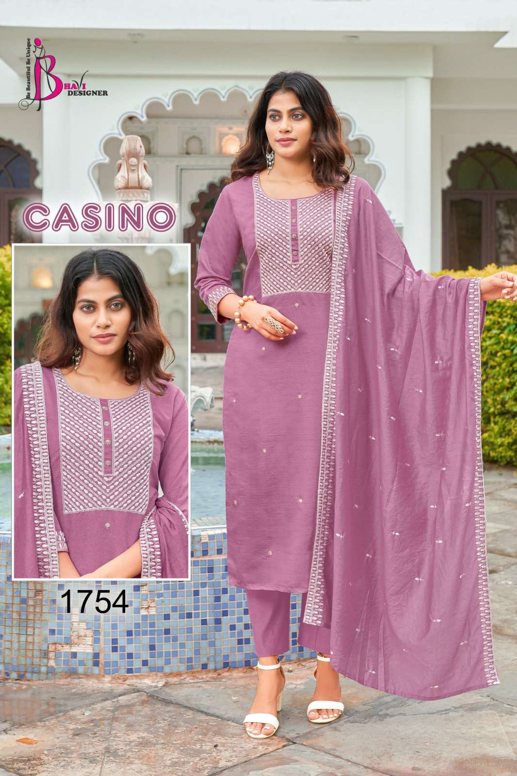 CASINO BY BHAVI DESIGNER TOP VETICAN EMBROIDERY PLUS HANDWORK KURTI PANT WITH CHANDERI DUPATTA 