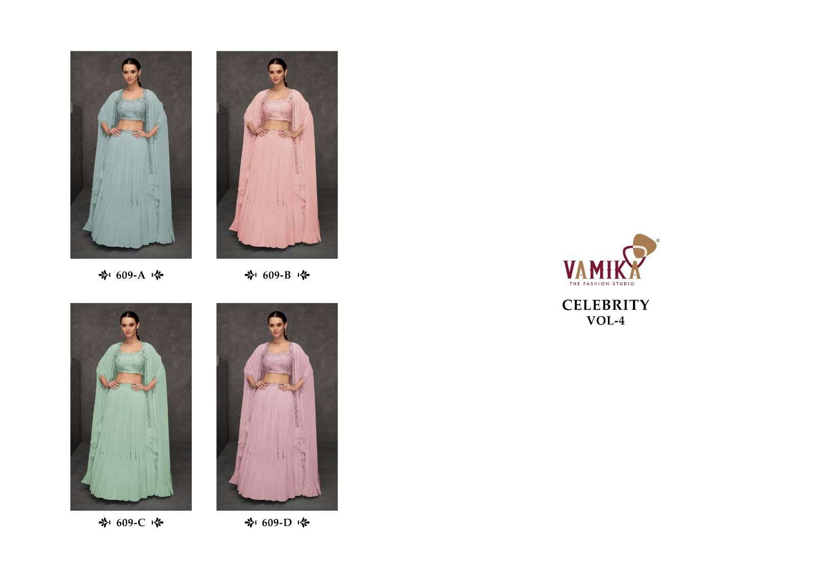 CELEBRITY VOL-4 BY VAMIKA WEDDING WEAR STYLISH LOOK CROP TOP LEHENGA WITH SHRUG 