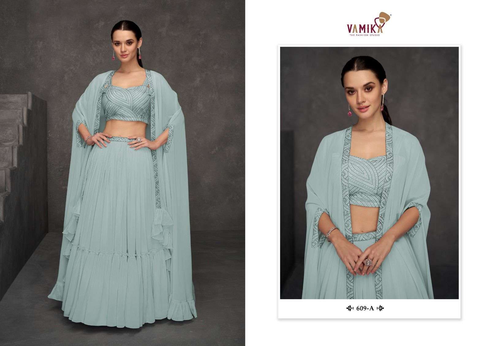 CELEBRITY VOL-4 BY VAMIKA WEDDING WEAR STYLISH LOOK CROP TOP LEHENGA WITH SHRUG 