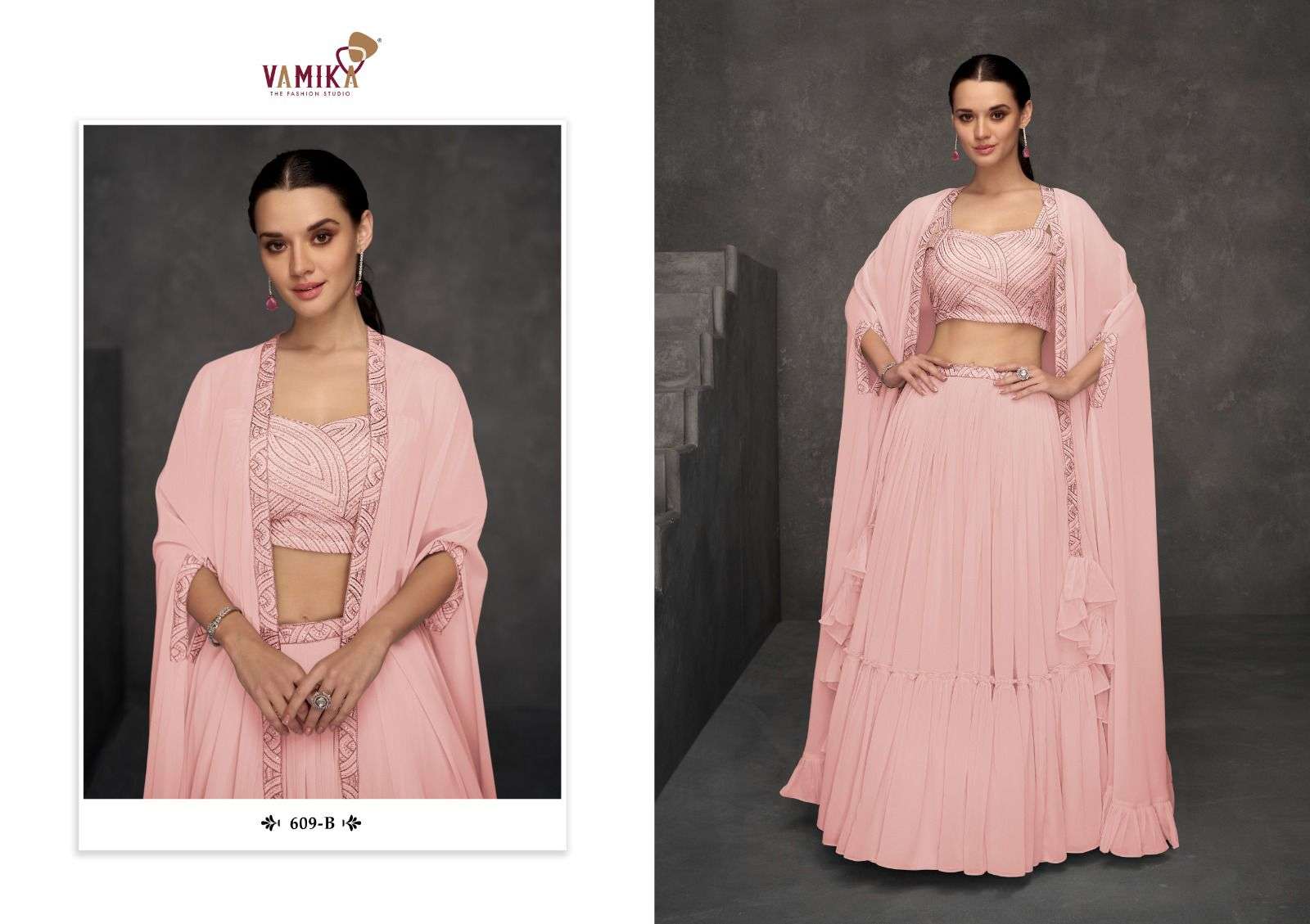 CELEBRITY VOL-4 BY VAMIKA WEDDING WEAR STYLISH LOOK CROP TOP LEHENGA WITH SHRUG 