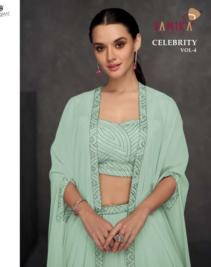 CELEBRITY VOL-4 BY VAMIKA WEDDING WEAR STYLISH LOOK CROP TOP LEHENGA WITH SHRUG 